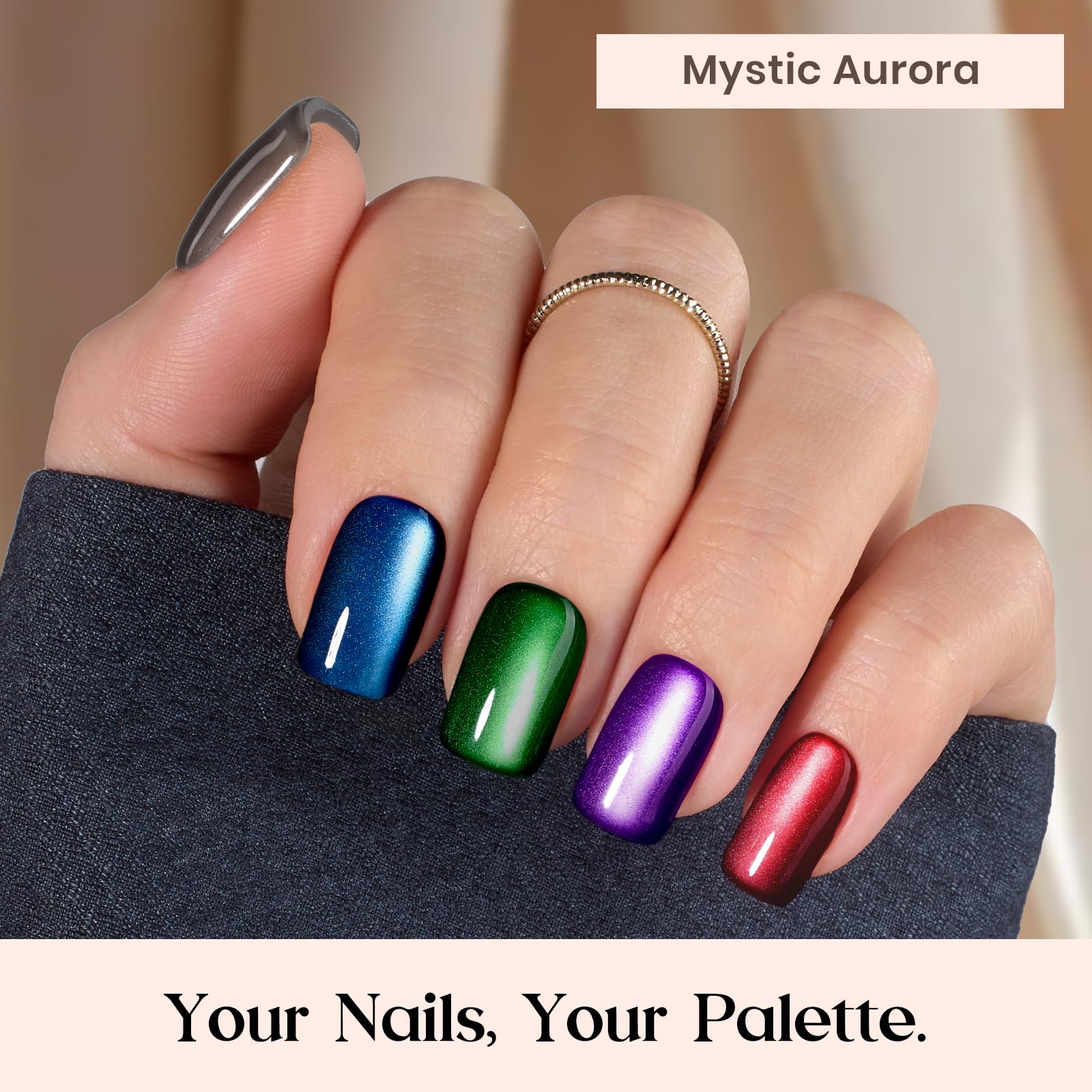 Beetles Cat Eye Nails - 16 Sizes 224 Pcs 7 Colors Short Square Press On Nails Natural Salon Quality - Image 3