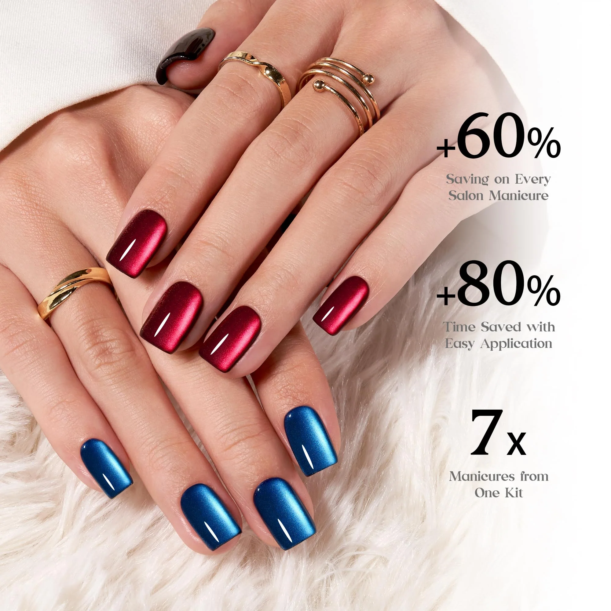 Beetles Cat Eye Nails - 16 Sizes 224 Pcs 7 Colors Short Square Press On Nails Natural Salon Quality - Image 4