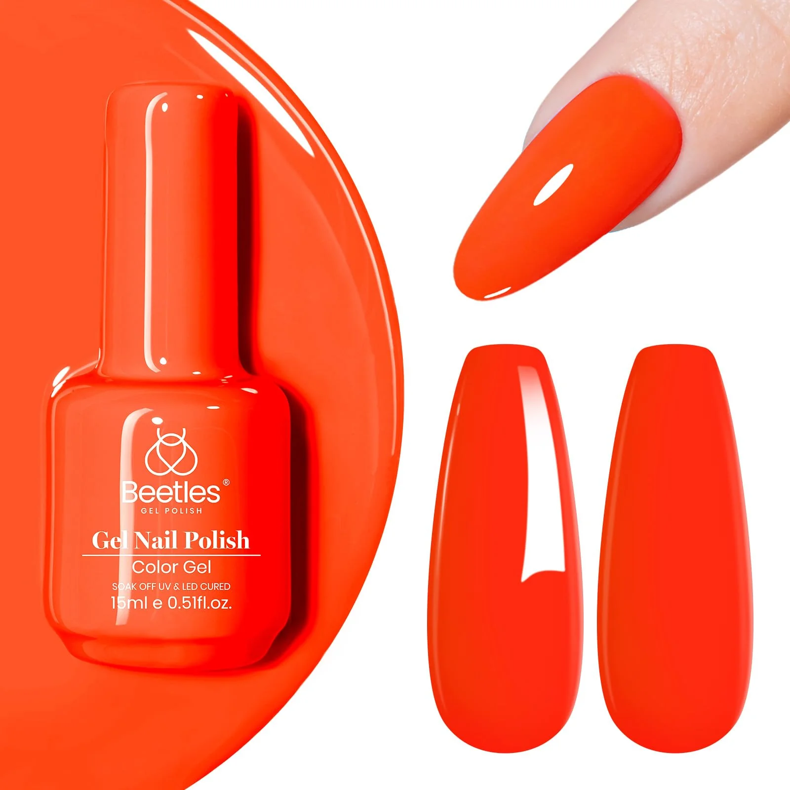 Beetles Neon Orange Gel Polish Sunset Summer Nails Bright Vibrant Color - Image 9