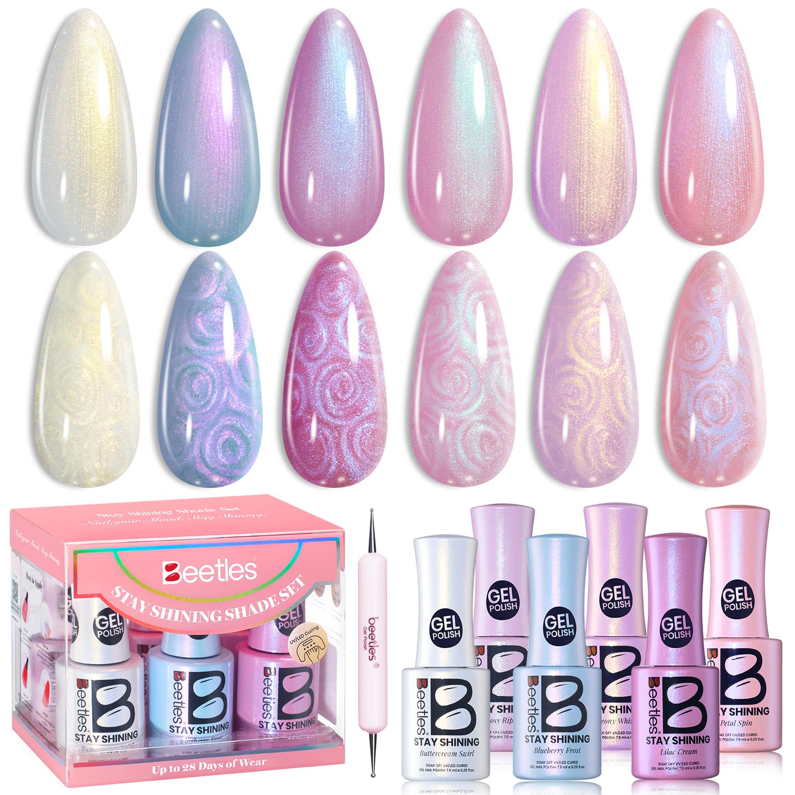 Beetles Shell Thread Gel Nail Polish Set - Stay Shining Pearly Swirl Shade Set
