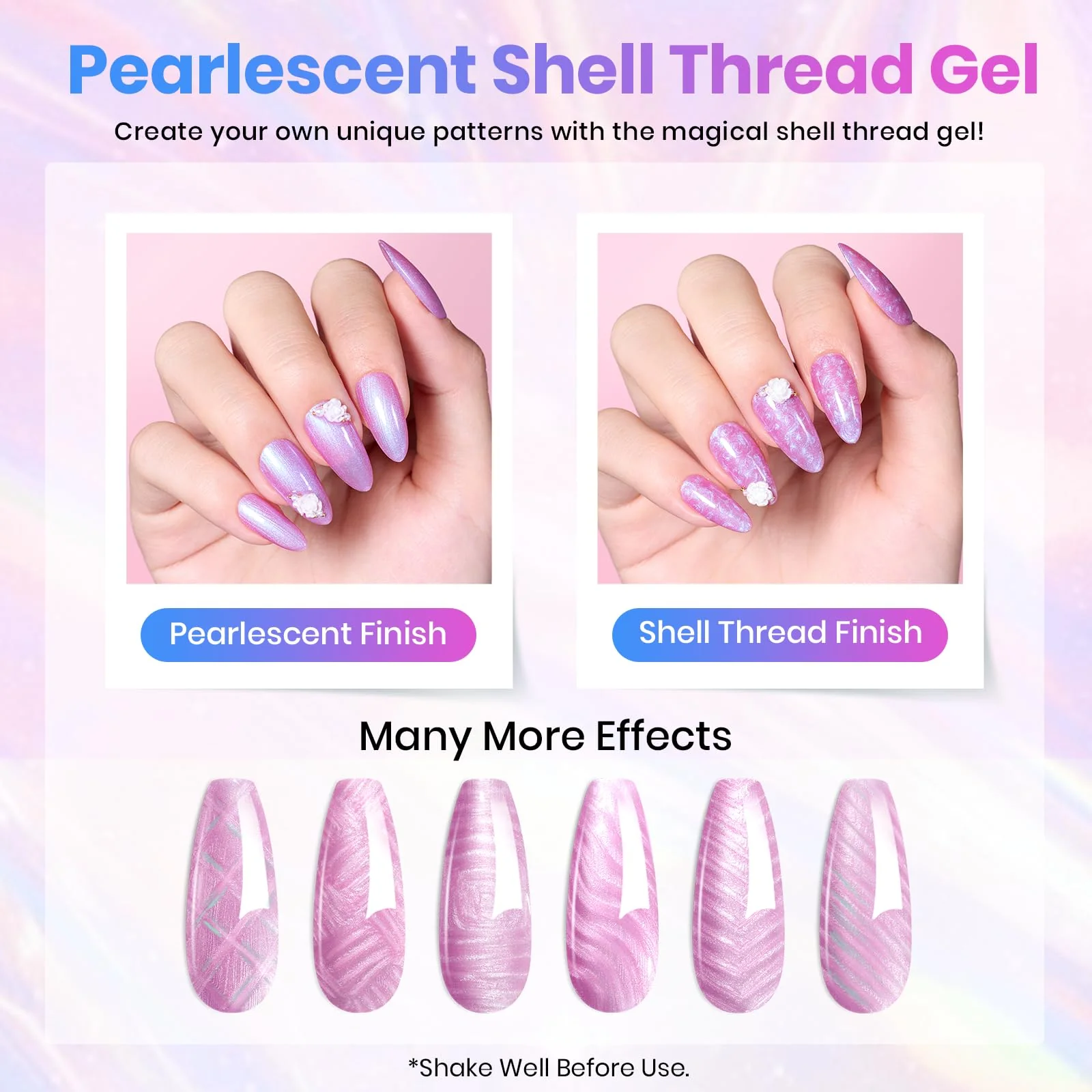 Beetles Shell Thread Gel Nail Polish Set - Stay Shining Pearly Swirl Shade Set - Image 5