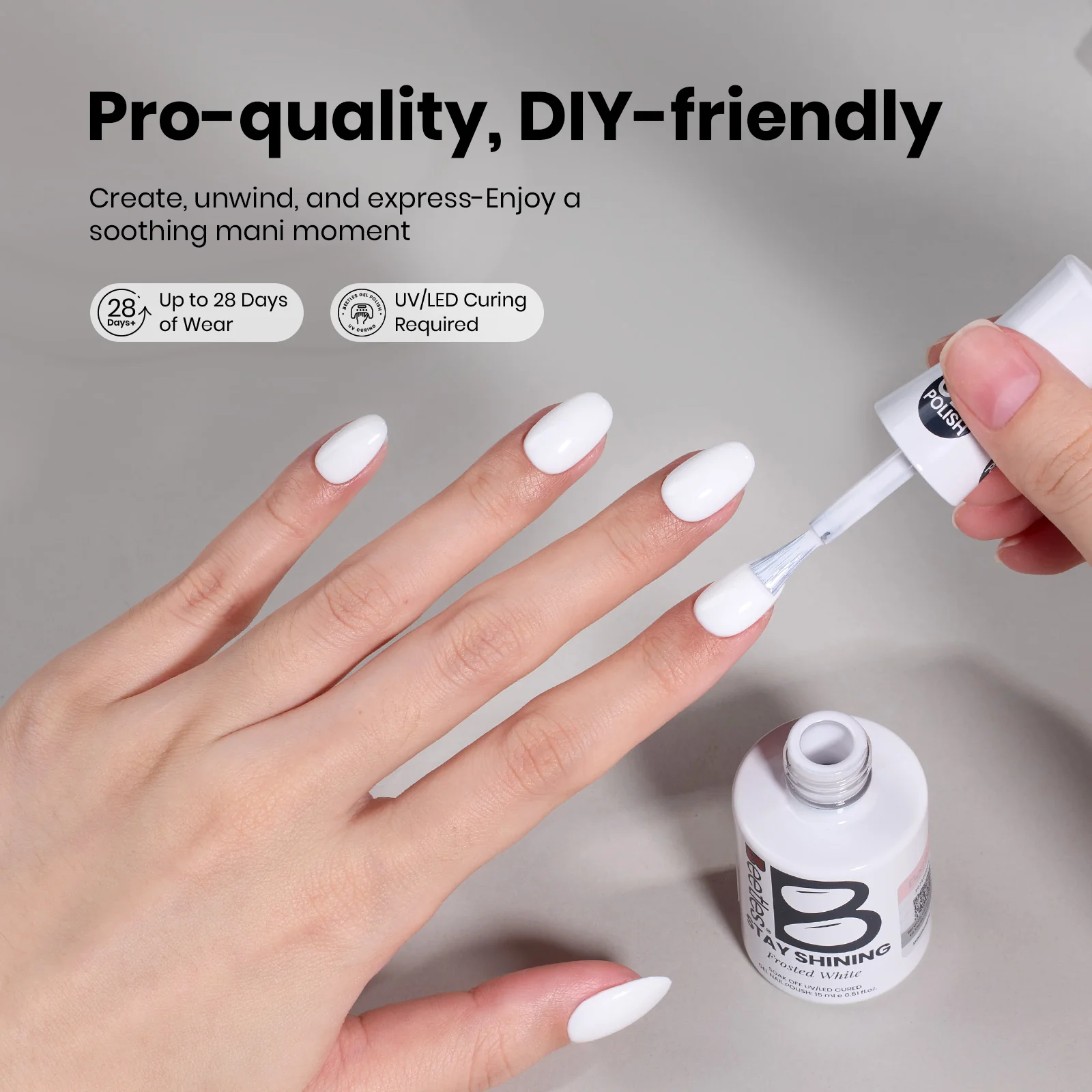 Beetles Stay Shining Gel Polish Frosted White - 15ml of Pure Clarity - Image 3
