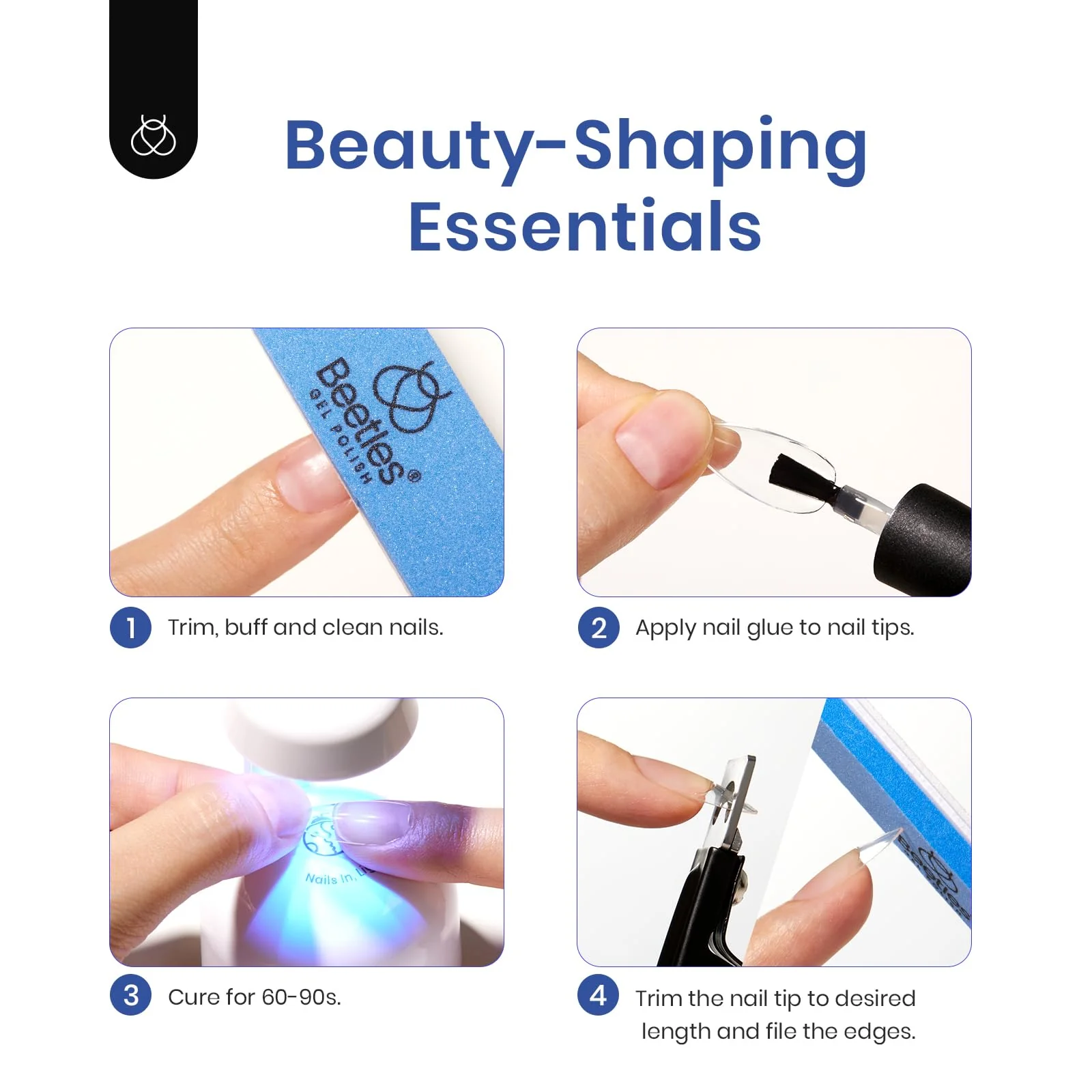 Beetles Gel Nail Kit, Short Almond Nail Tips Easy Extension Set 240 Pcs Pre Shaped Clear Full Cover Fake Nails Tips with 5 In 1 Nail Glue Uv Led Lamp DIY Manicure Gifts for Women - Image 7