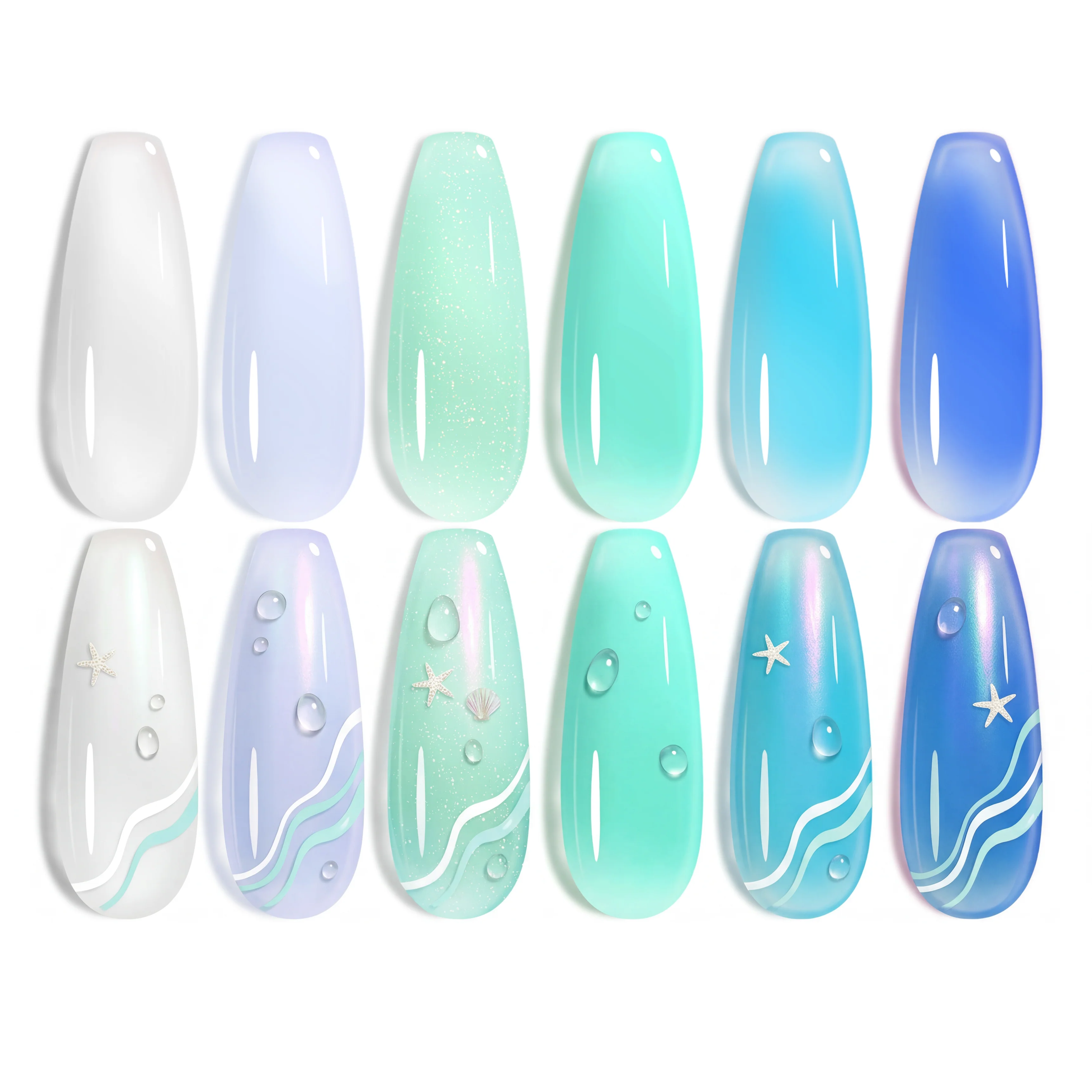Bubble Splash - 6 Colors Nails  Blue Jelly Gel Polish Summer Nails Set
