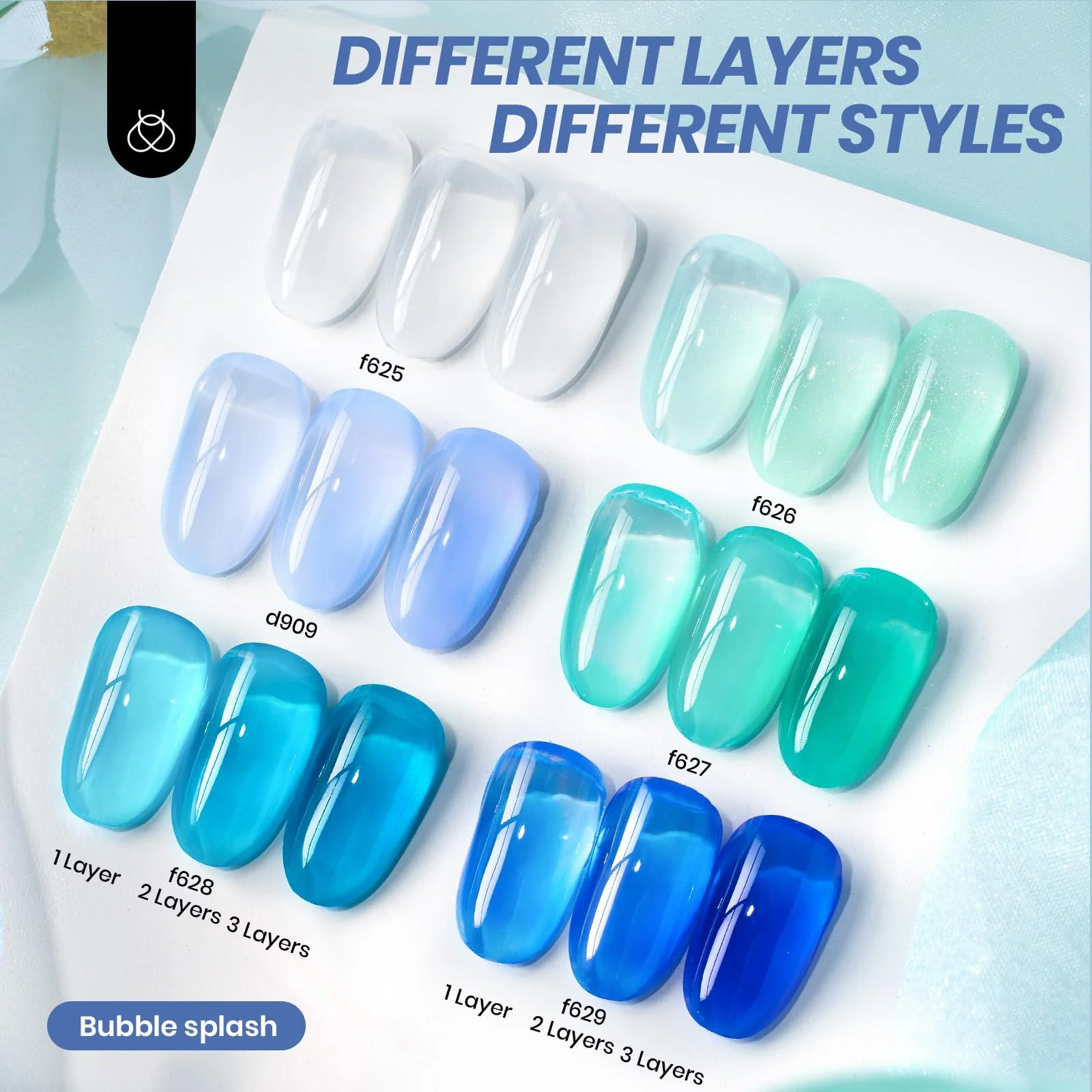 Bubble Splash - 6 Colors Nails  Blue Jelly Gel Polish Summer Nails Set - Image 3