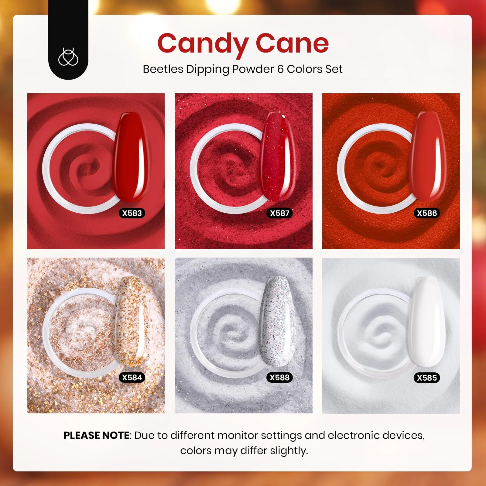 Candy Cane |  6 Color Powder Dip Red Glitter Salon  Nail Kit  set - Image 2