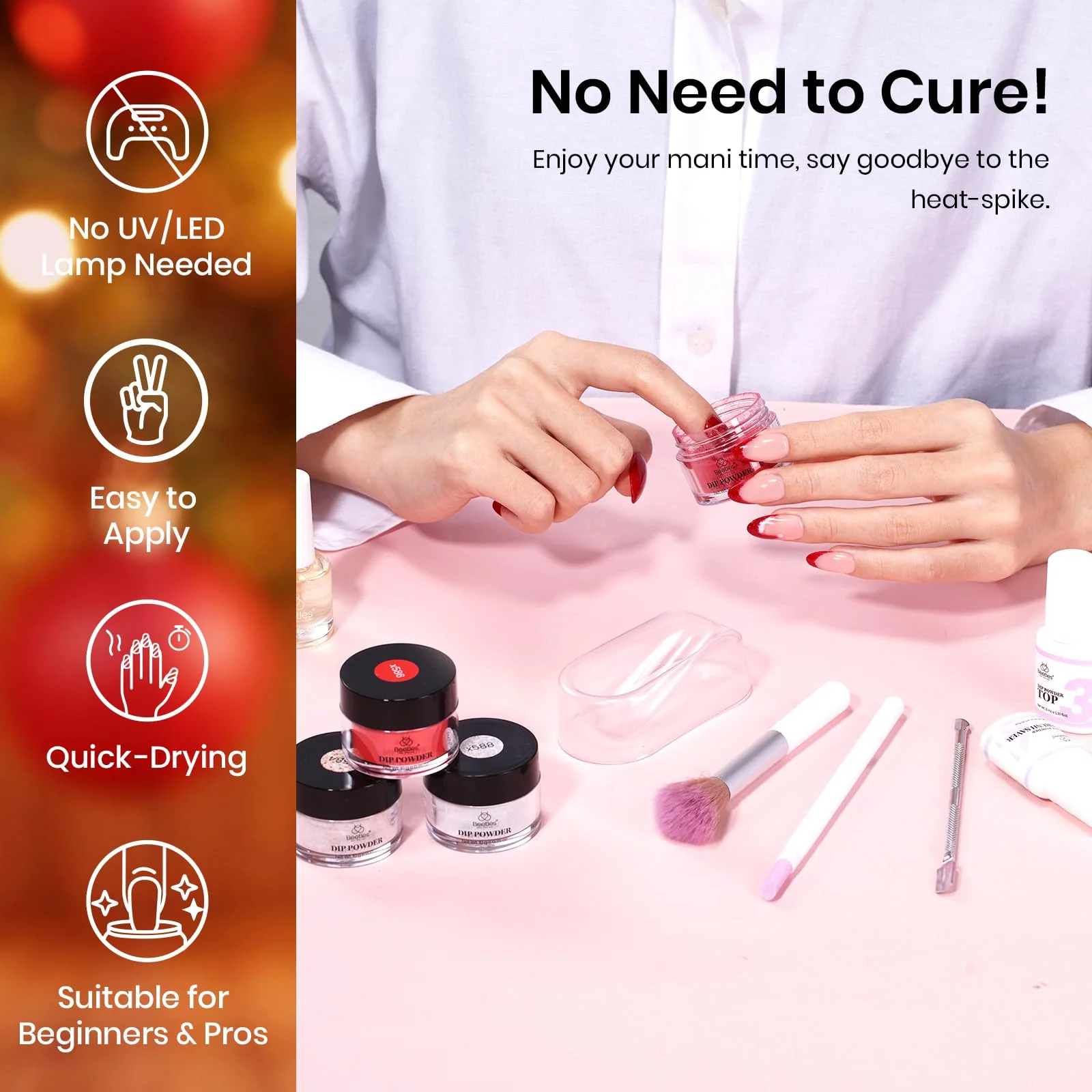 Candy Cane |  6 Color Powder Dip Red Glitter Salon  Nail Kit  set - Image 6