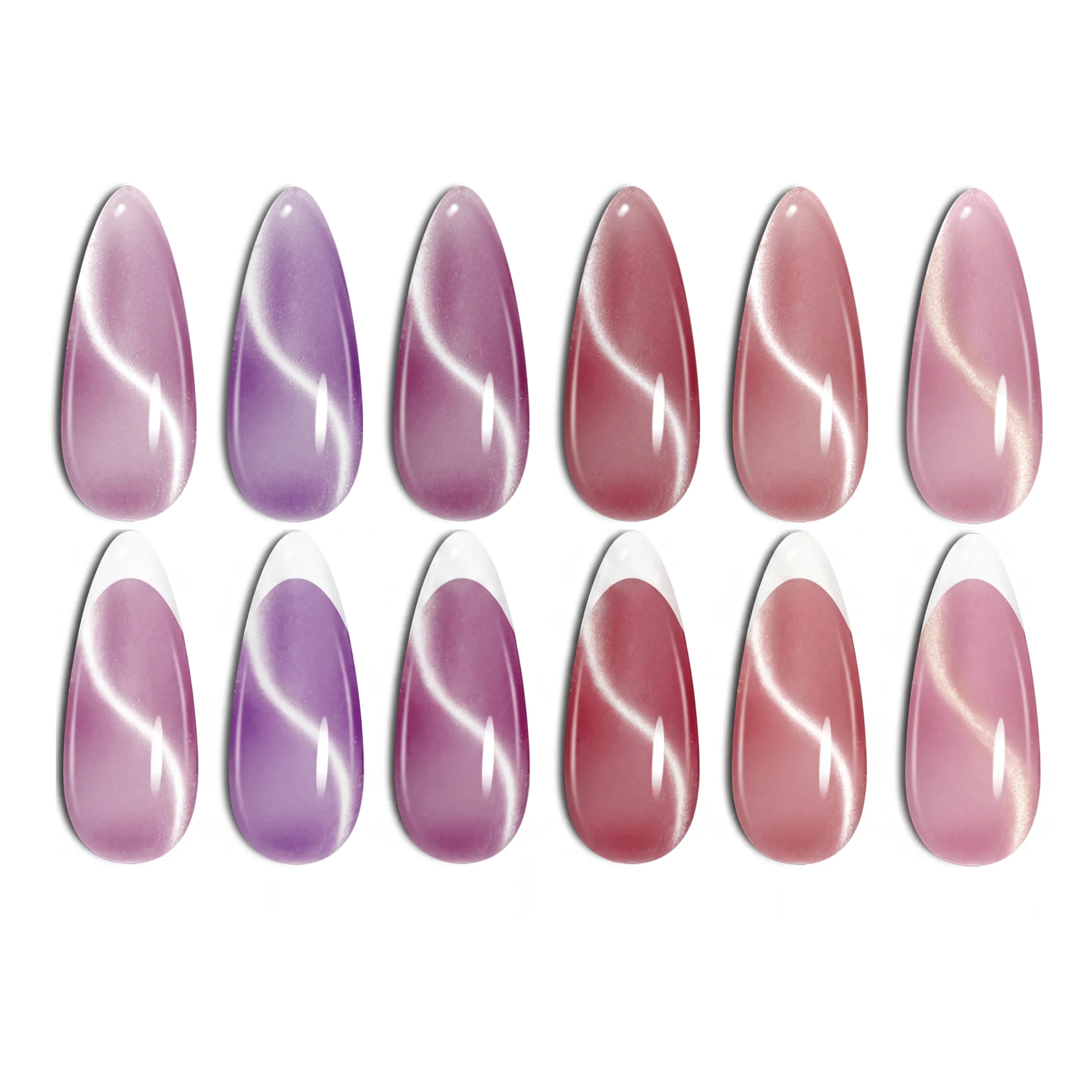 Ceramic Rose Nails - 6 Colors Glitter Magnetic Purple Cat Eye Gel Polish Nail Set