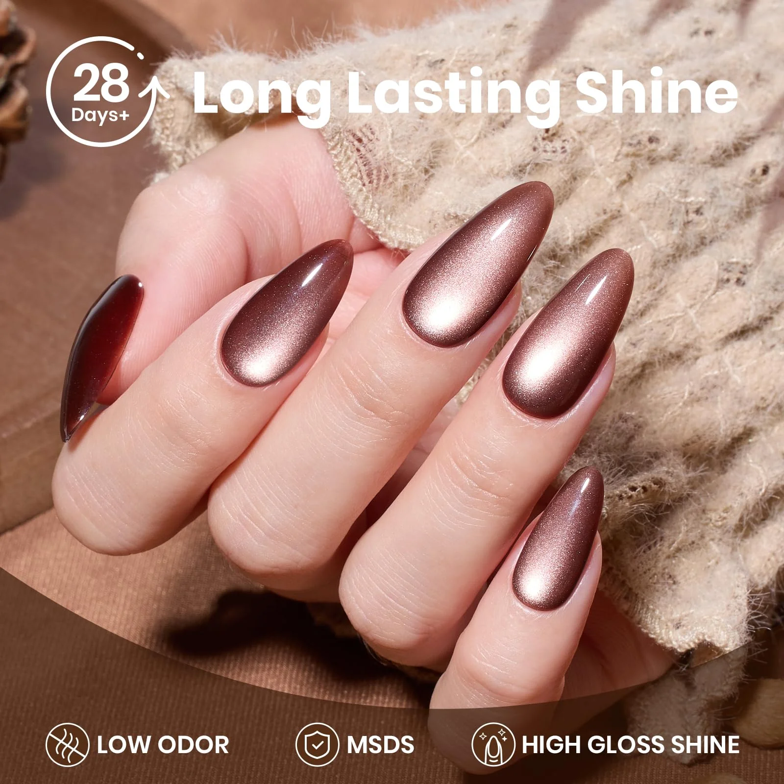 Cinnamon Girl Nails - 15ML Fall Brown Velvet Cat Eye Magnetic Glitter Gel Nail Polish - Image 3