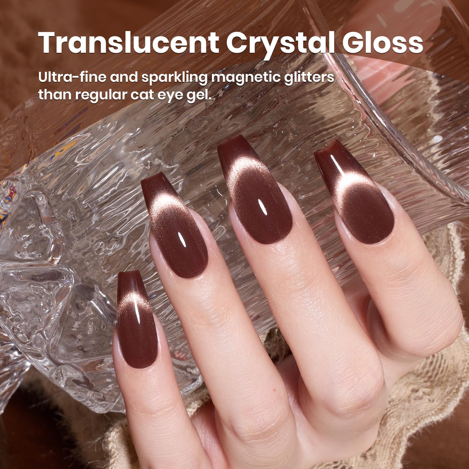 Cinnamon Girl Nails - 15ML Fall Brown Velvet Cat Eye Magnetic Glitter Gel Nail Polish - Image 4