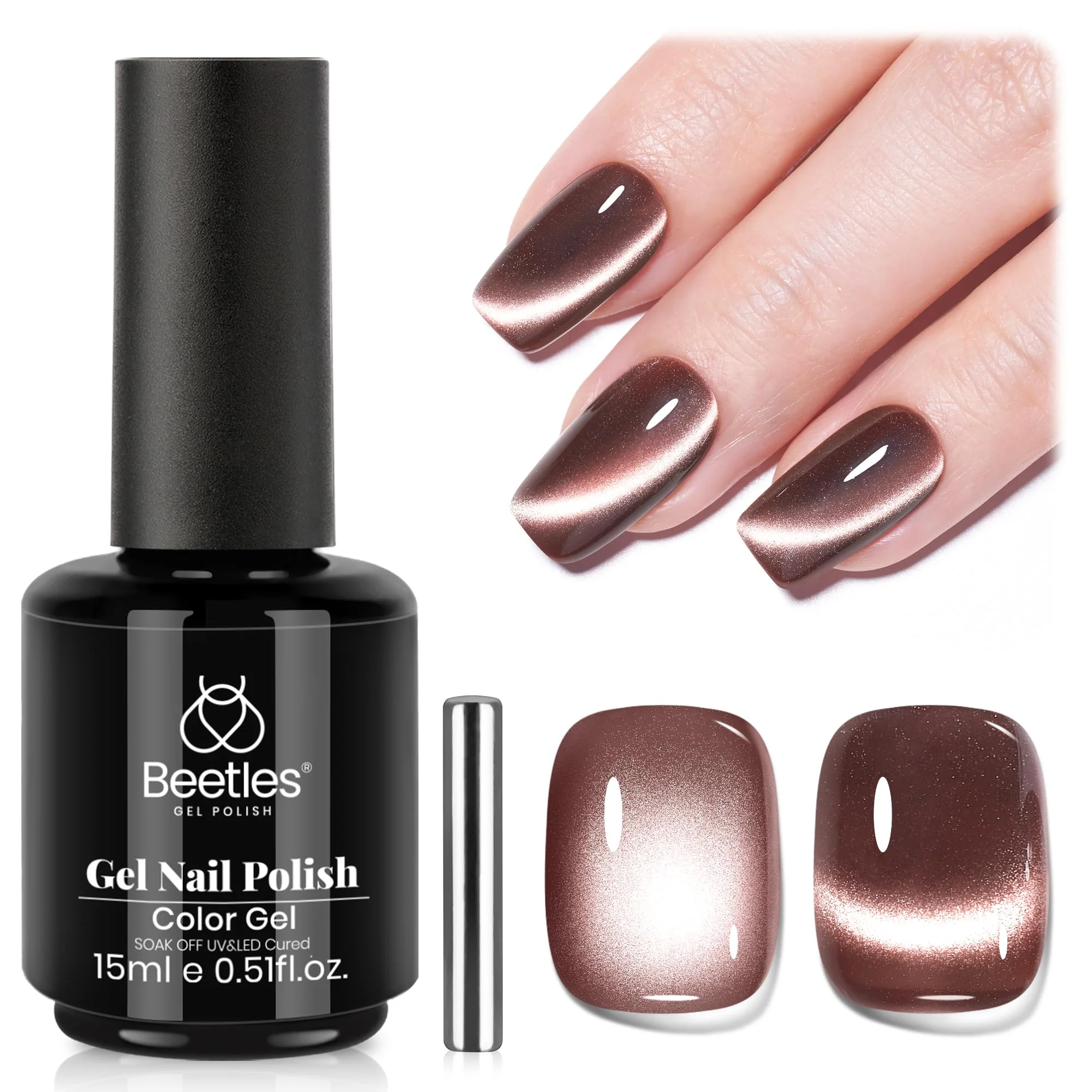 Cinnamon Girl Nails - 15ML Fall Brown Velvet Cat Eye Magnetic Glitter Gel Nail Polish - Image 8