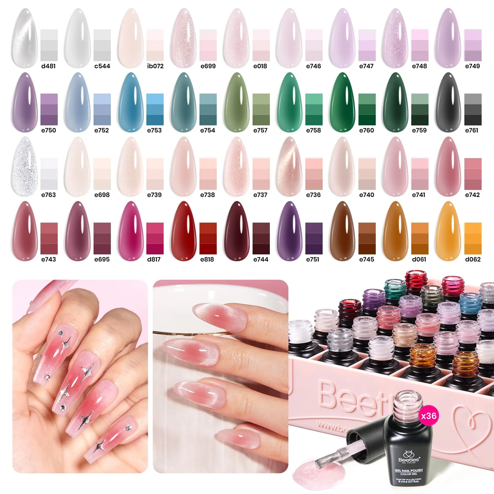 Crystal Ice Collection Nails- Jelly Cat Eye Glitter 36 Gel Colors Kits - Image 8