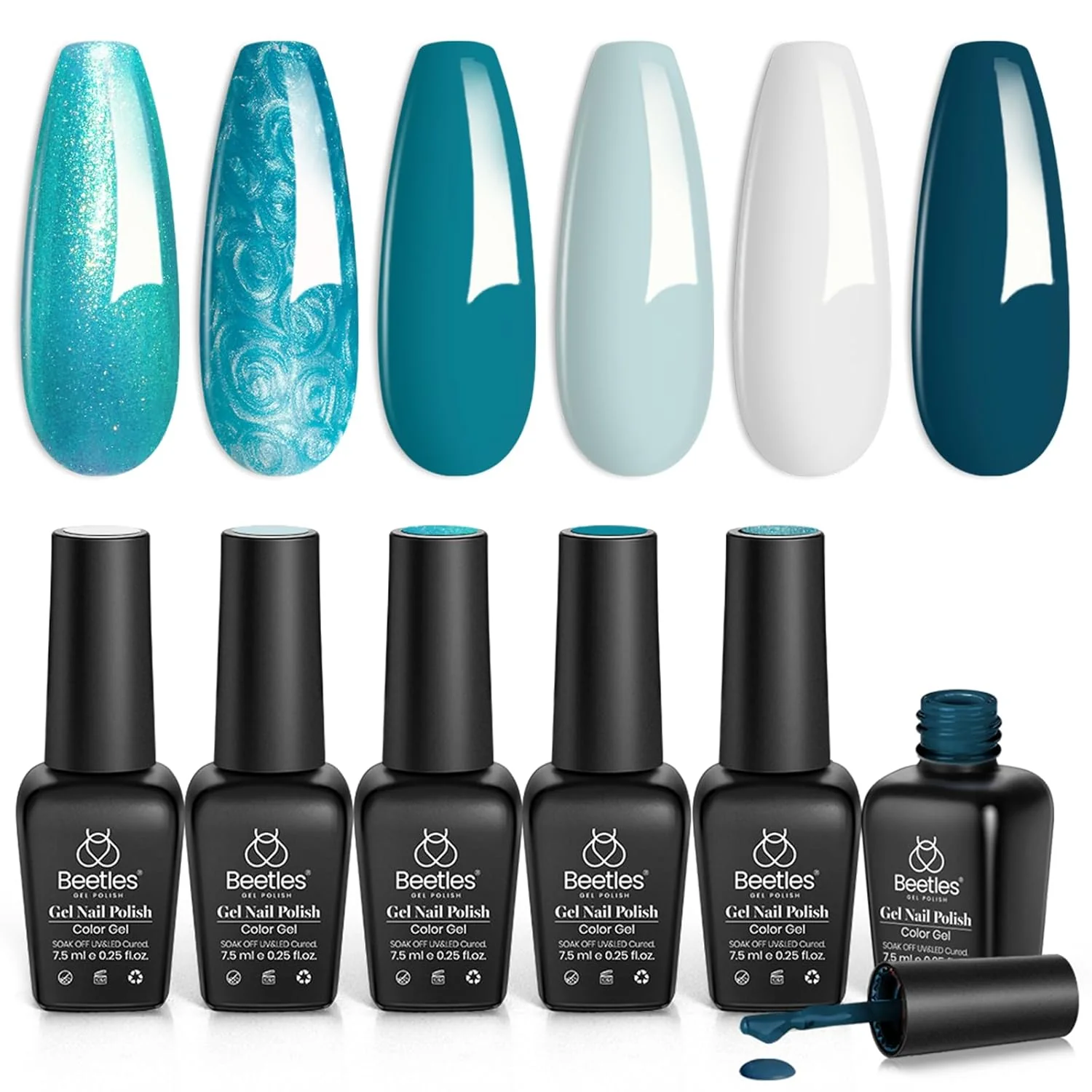 Beetles Blue Gel Polish Mermaid Treasures 6 Colors Summer Nails Glitter Pearl Polish Set - Image 5