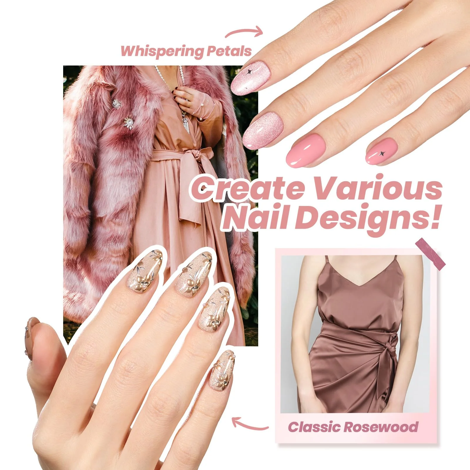 Beetles Gel Nail Starter Kit Dust Rose 4 Colors Pink Champagne Cat Eye All-in-One Mani Set - Image 5