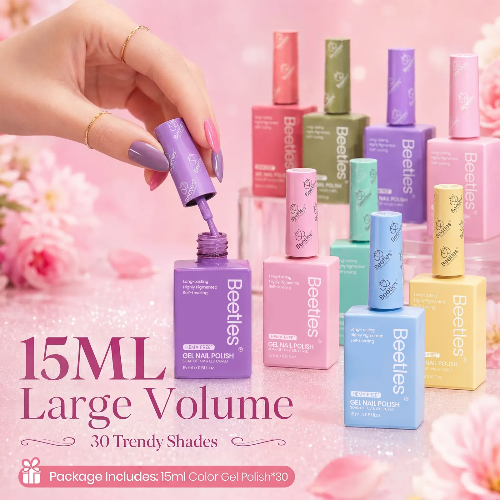 (Each 15ml) Petal Whisper - Beetles 30 Colors HEMA Free Summer Nails Gel Polish Set - Image 3