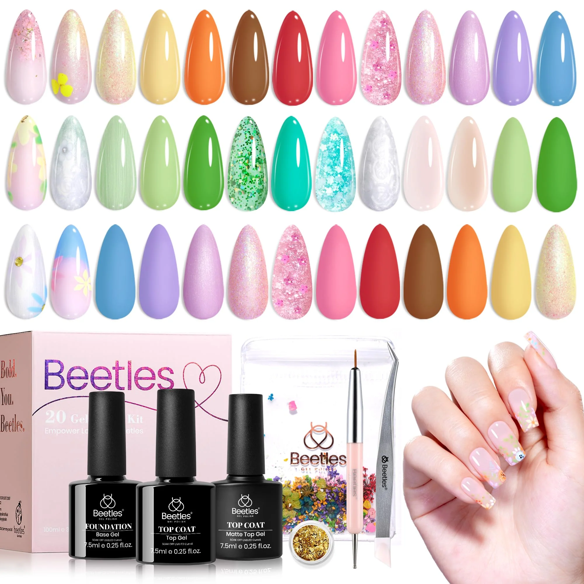Embrace Nature With Dried Flower And Gold Foil- 20 Colors Gel Nail Polish Summer Nails Set - Image 8