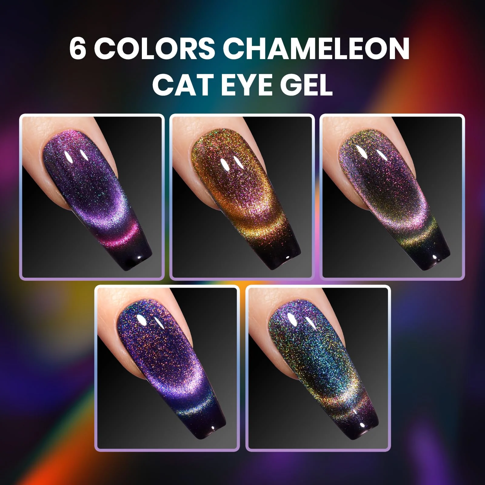 Enchanted Spectrum Winter Nails - Chameleon Galaxy Cat Eyes 6 Colors Gel Polish Set - Image 3