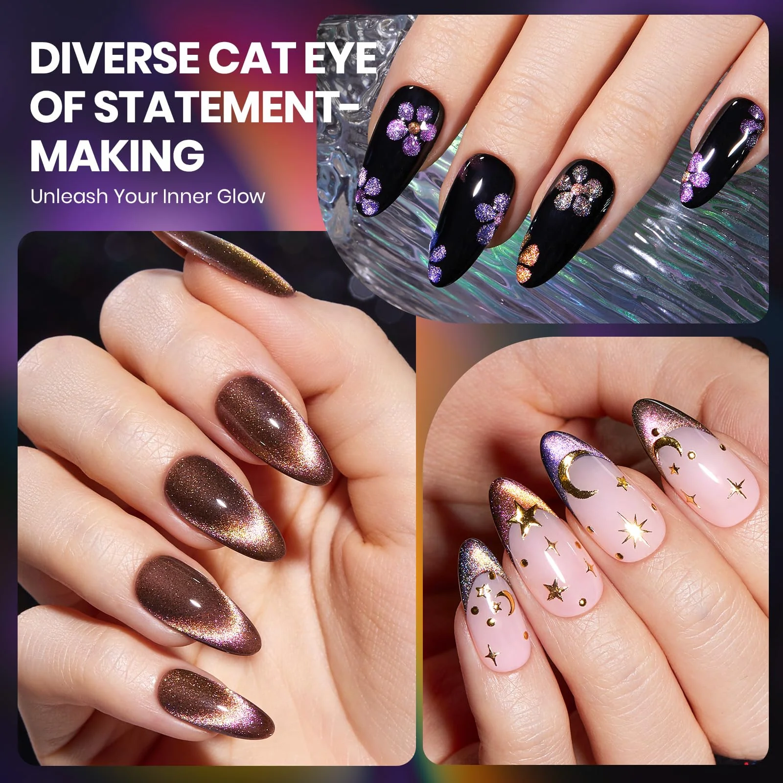 Enchanted Spectrum Winter Nails - Chameleon Galaxy Cat Eyes 6 Colors Gel Polish Set - Image 6