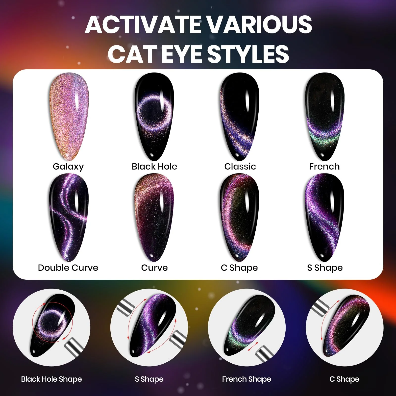 Enchanted Spectrum Winter Nails - Chameleon Galaxy Cat Eyes 6 Colors Gel Polish Set - Image 8