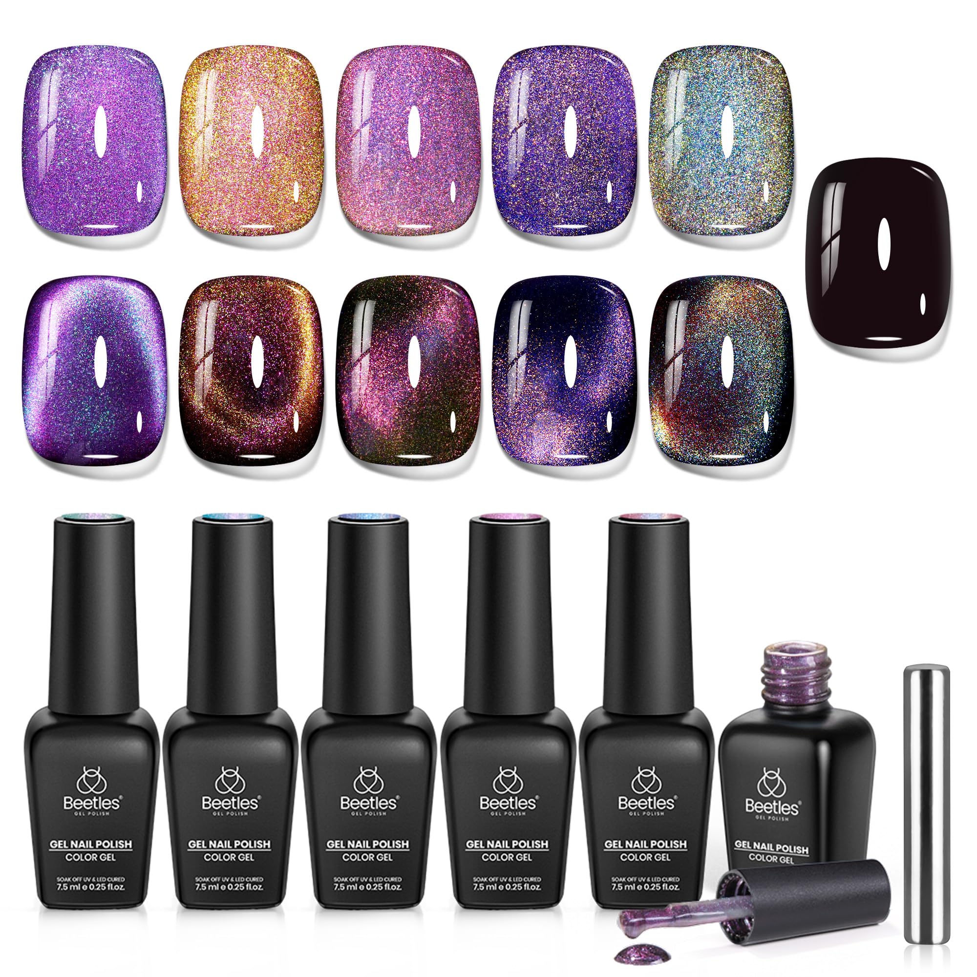 Enchanted Spectrum Winter Nails - Chameleon Galaxy Cat Eyes 6 Colors Gel Polish Set - Image 9