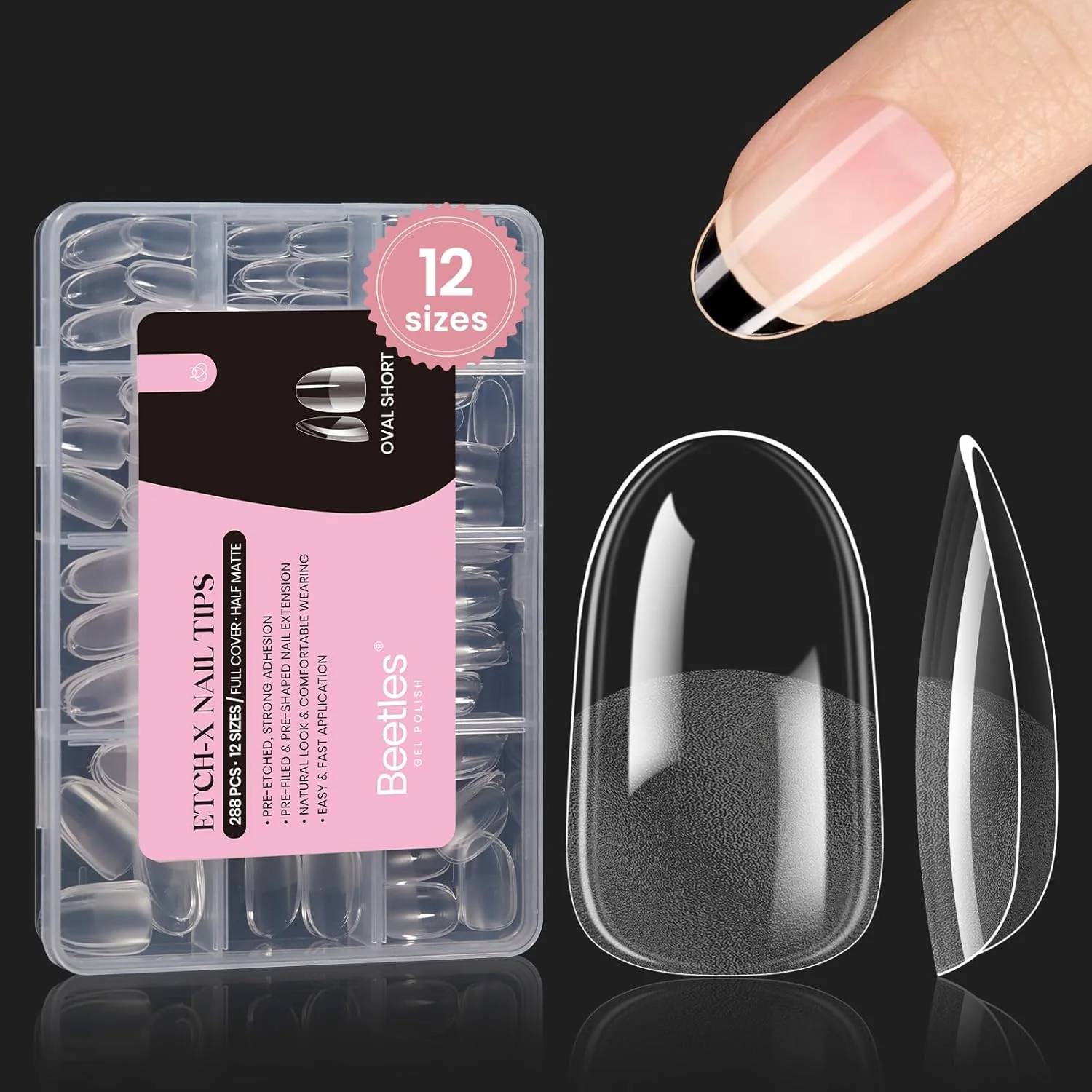 Etch-X Nail Tips Short Oval Half Matte | 288Pcs