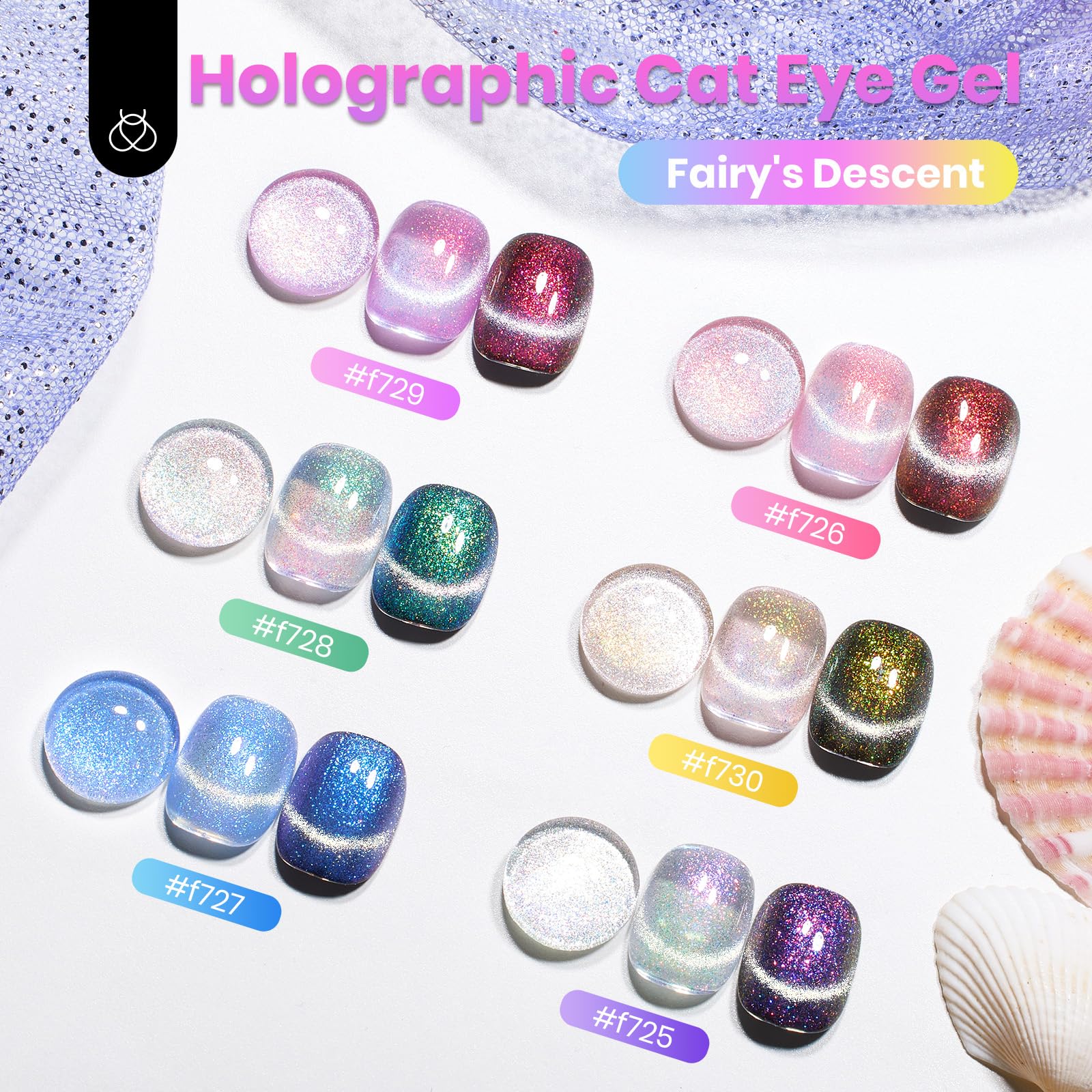 Fairy's Descent - Beetles Chameleon Cat Eye Nails 6 Colors Gel Polish Summer Nails Set - Image 3