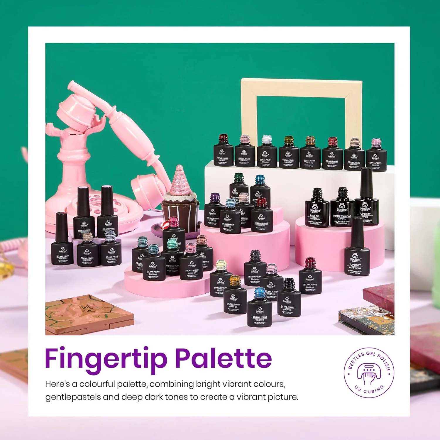 Fingertip Palette - Beetles Nails Prime 32 Gel Colors Set with Top and Base Coat (5ml/Each) - Image 3