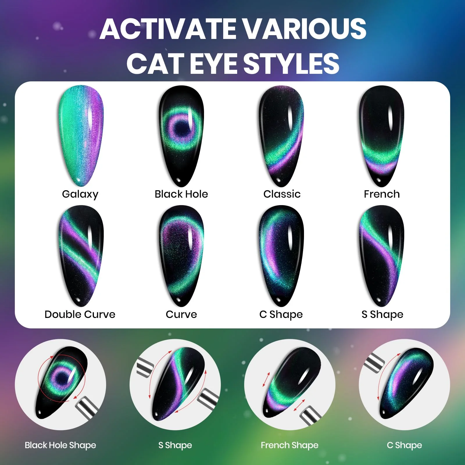 Double Magic 9D Galaxy Drift Cat Eye Nails - 15ml Gel Polish Silver Nail Colors - Image 7
