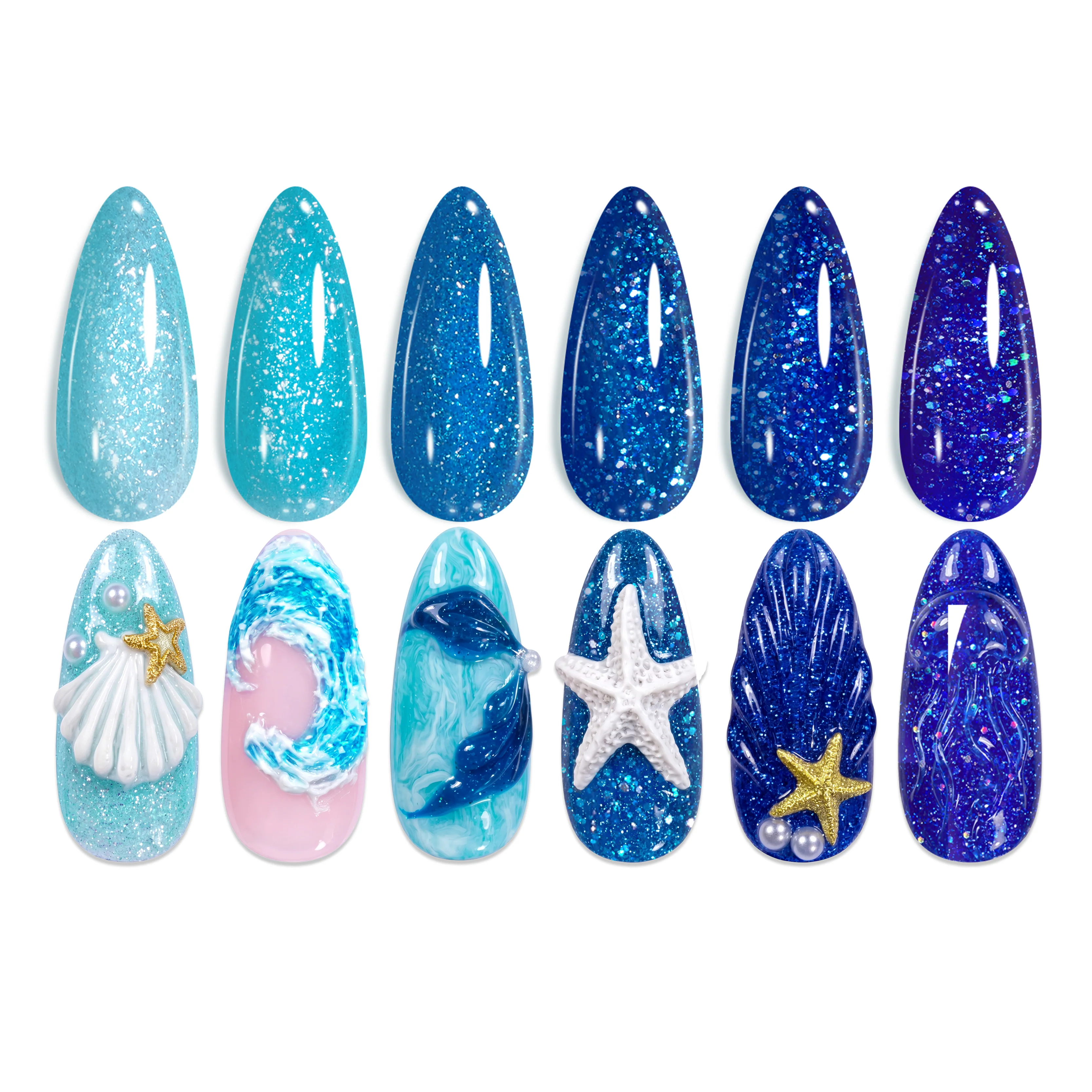 Glacier Diamond | 6 Colors Blue Gel Polish Set Glitter Summer Nails