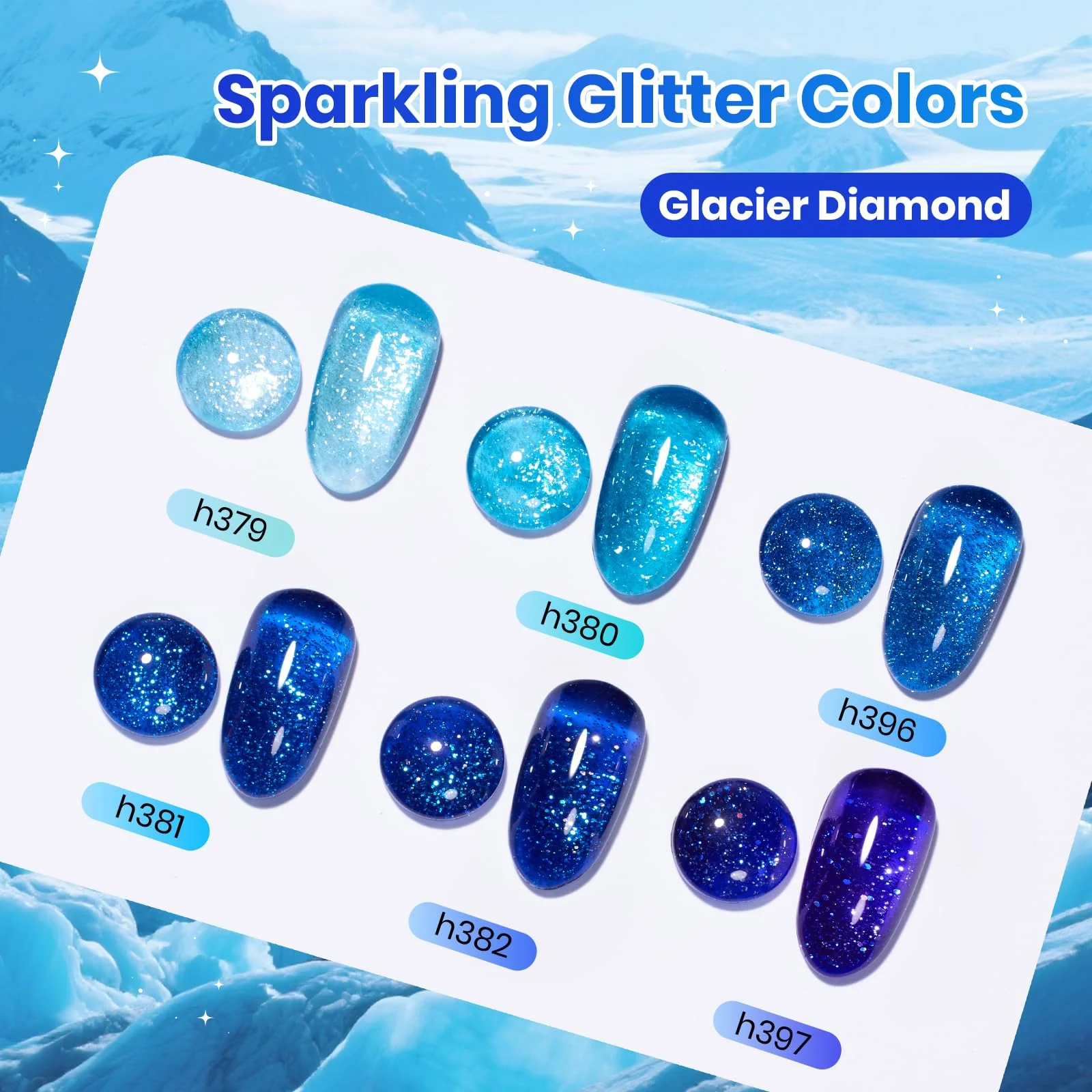 Glacier Diamond | 6 Colors Blue Gel Polish Set Glitter Summer Nails - Image 2