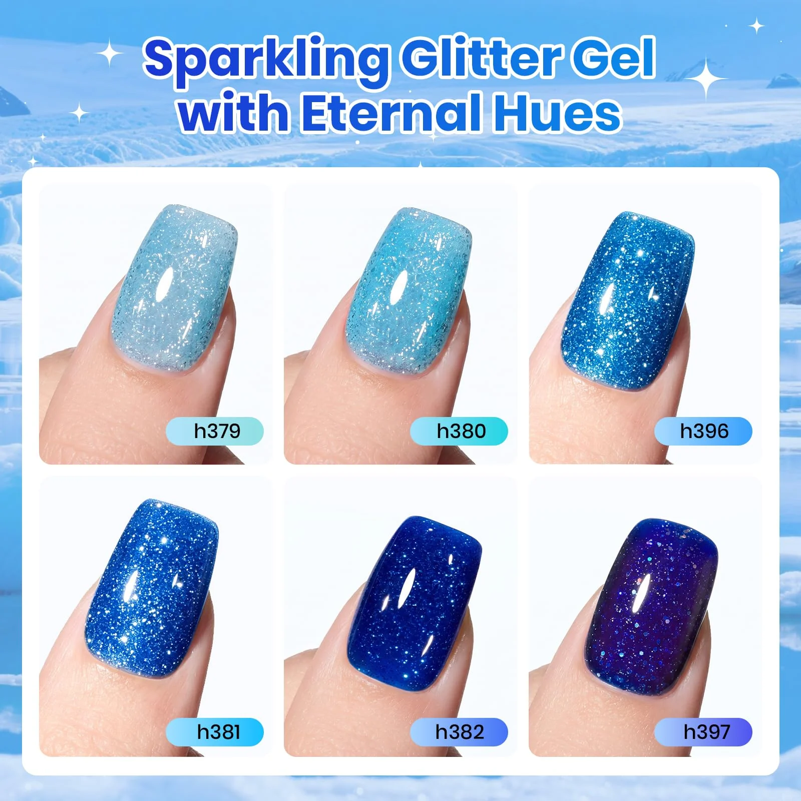 Glacier Diamond | 6 Colors Blue Gel Polish Set Glitter Summer Nails - Image 3