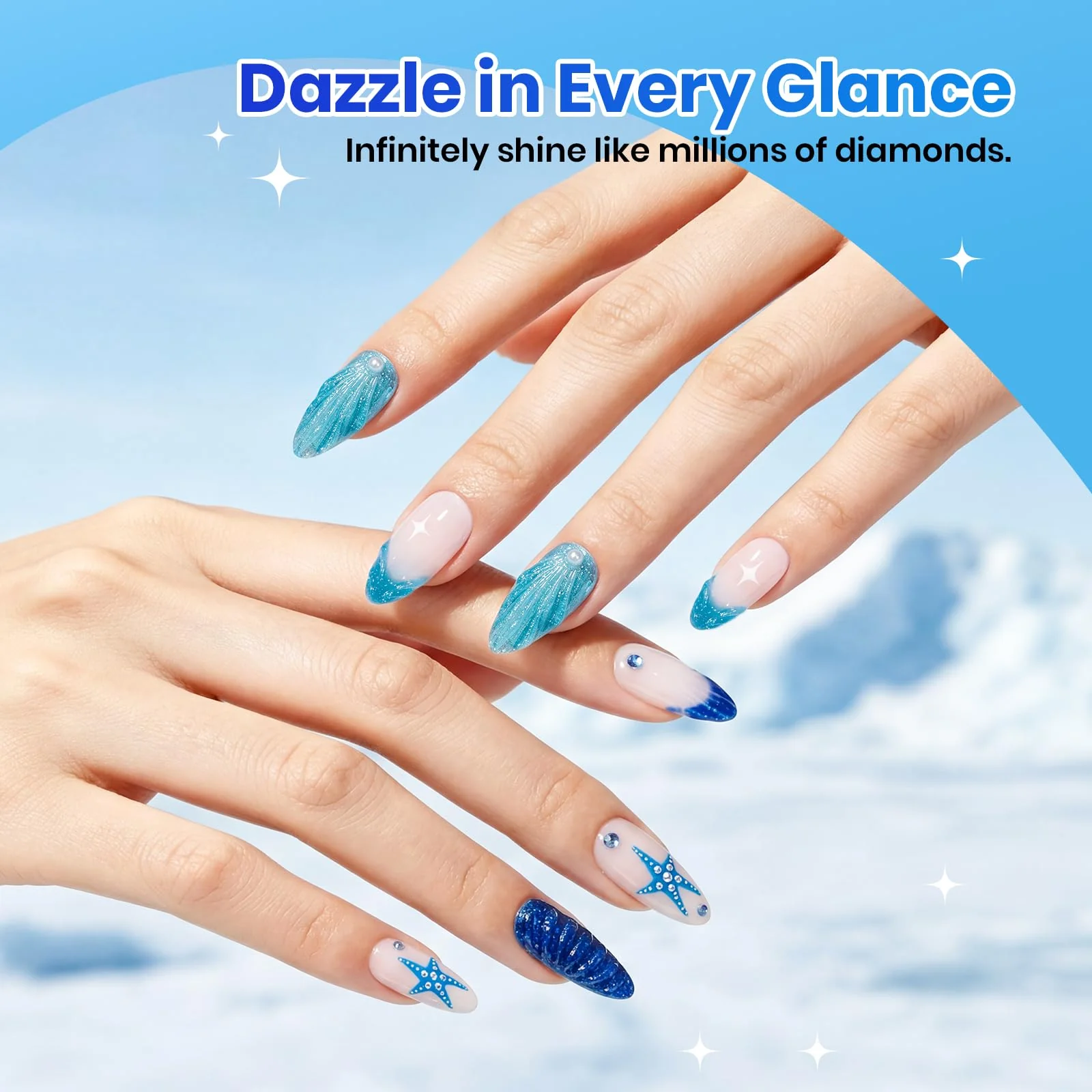 Glacier Diamond | 6 Colors Blue Gel Polish Set Glitter Summer Nails - Image 4