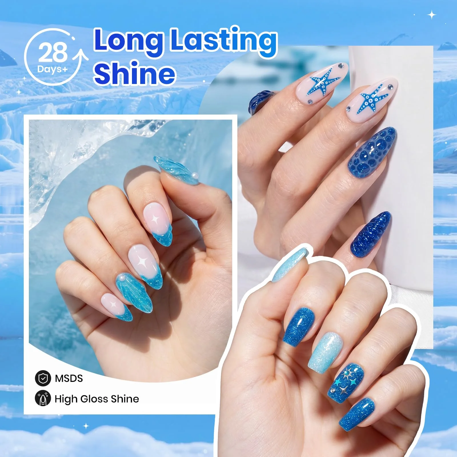 Glacier Diamond | 6 Colors Blue Gel Polish Set Glitter Summer Nails - Image 6
