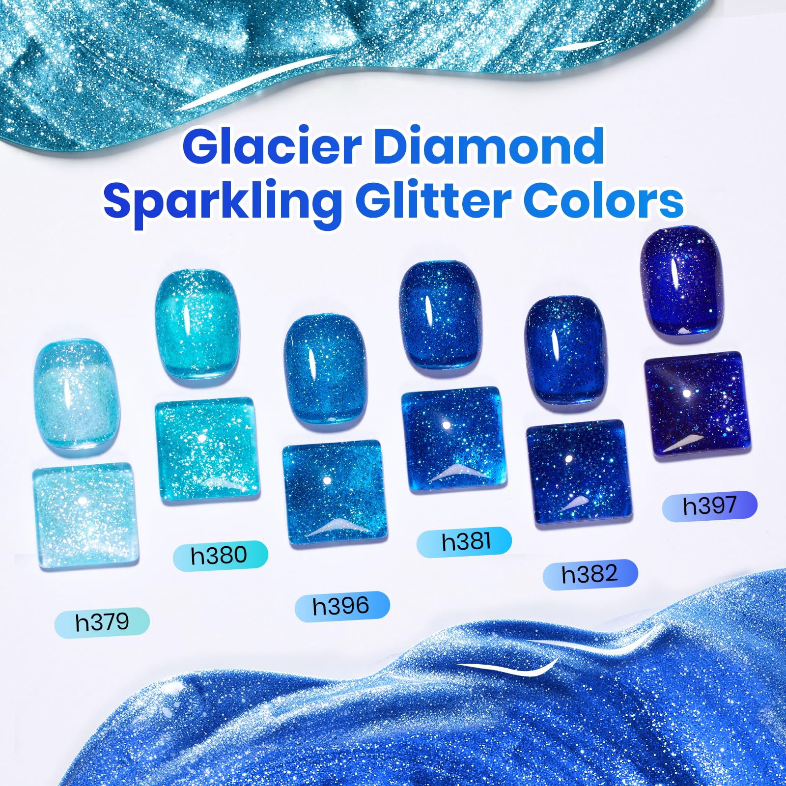 Glacier Diamond | 6 Colors Blue Gel Polish Set Glitter Summer Nails - Image 8