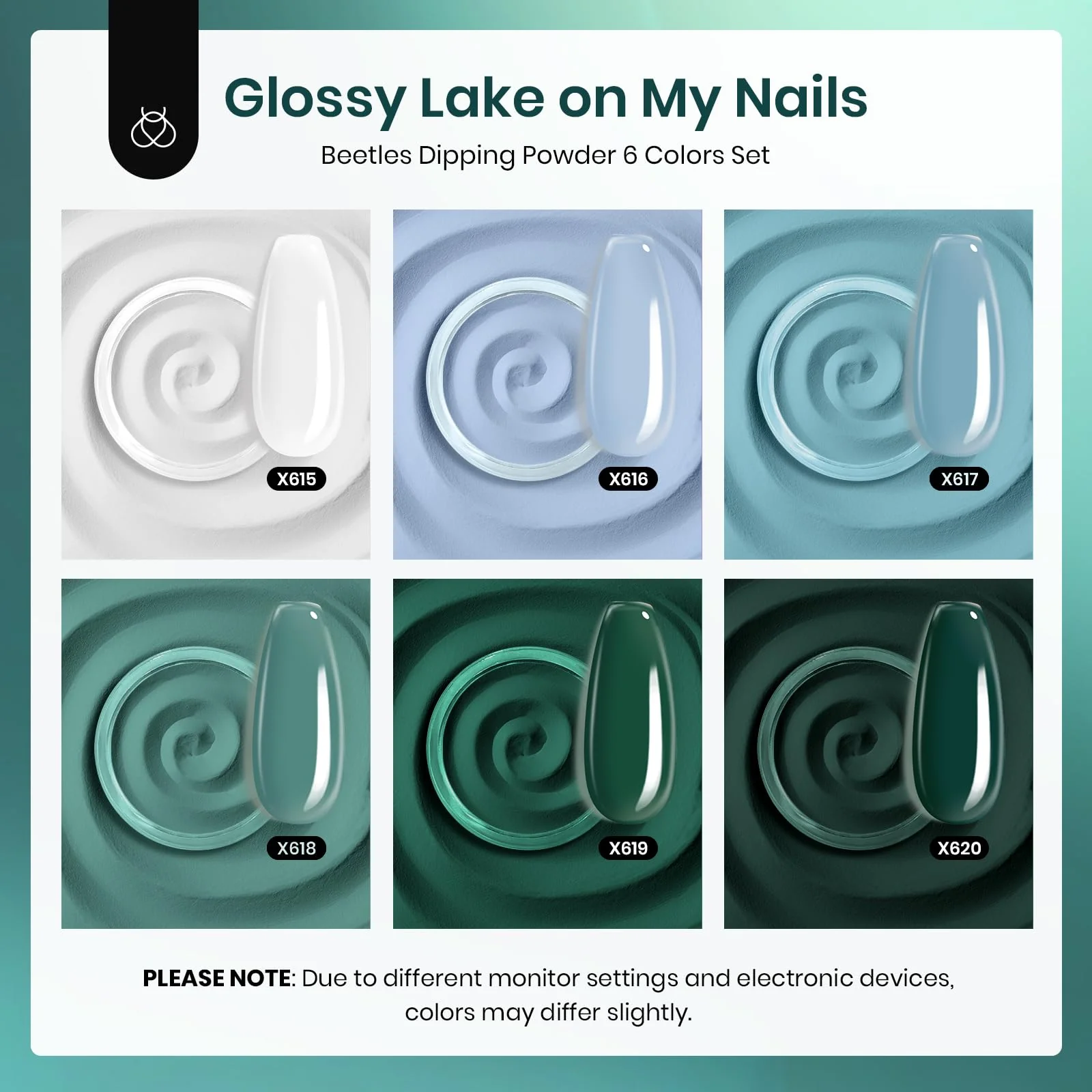 Glossy Lake |  6 Color Powder Dip Starter White Bule Salon Green Nail Kit set - Image 2