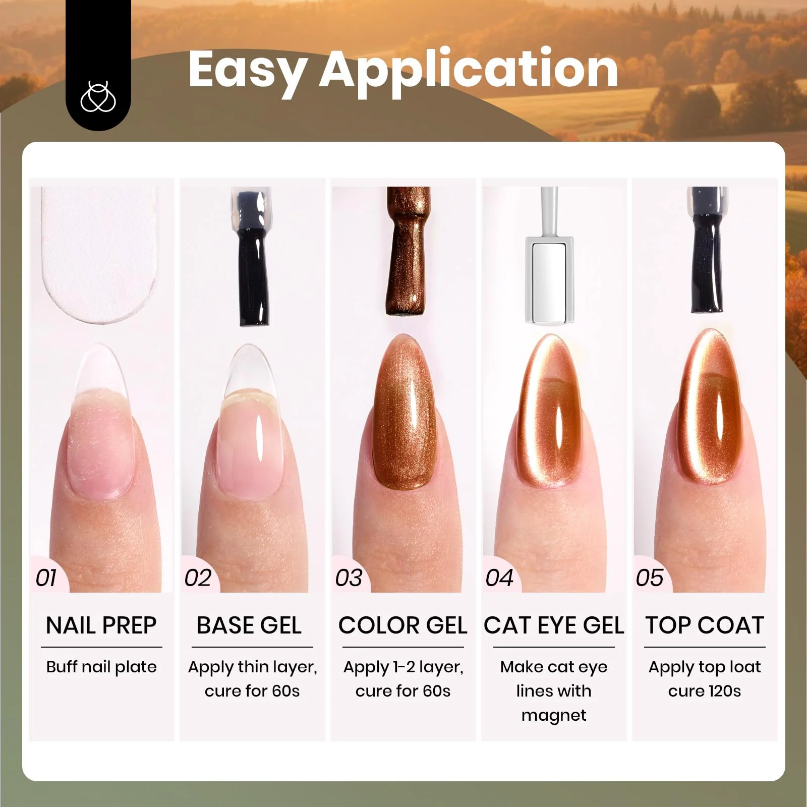 Golden Mirage Winter Nails - 6 Colors Cat Eye Glitter Magnetic Fall Gel Nail Polish Set - Image 7