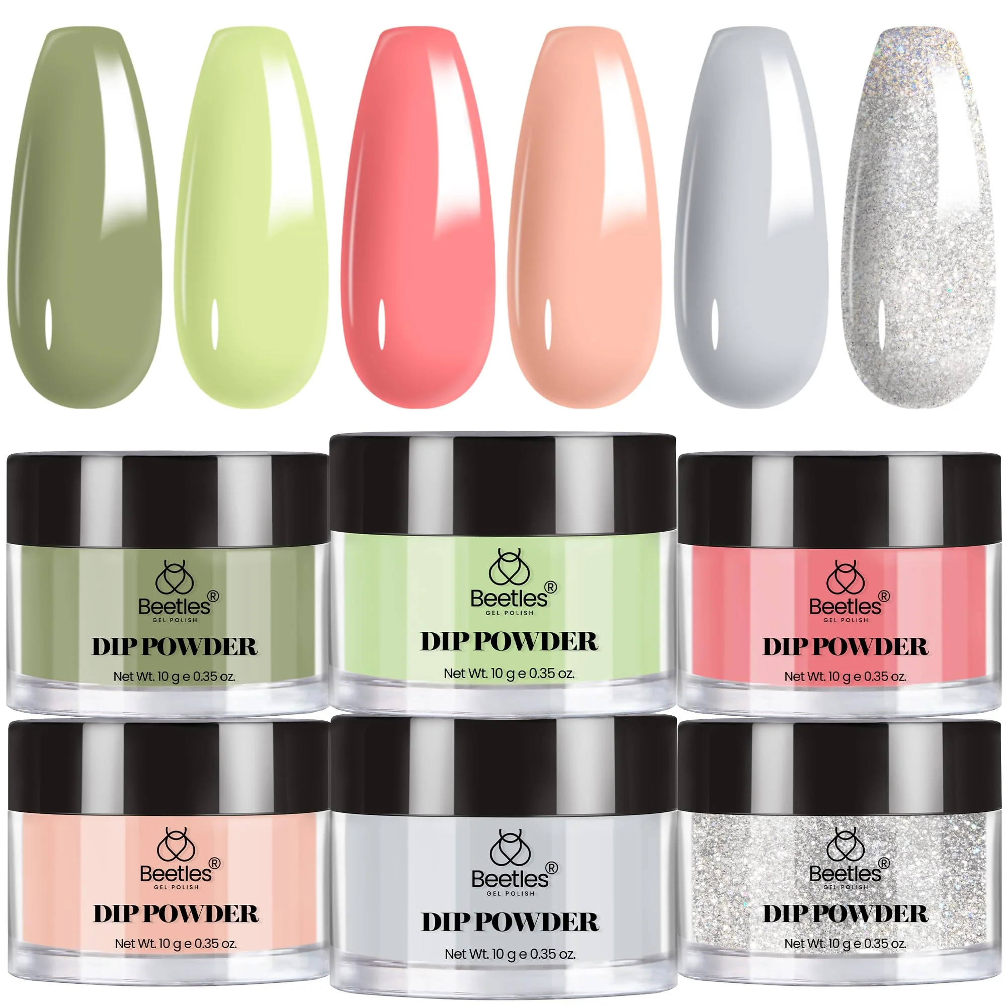 Green Glitter | 6 color D powder Dip Nail Kit set