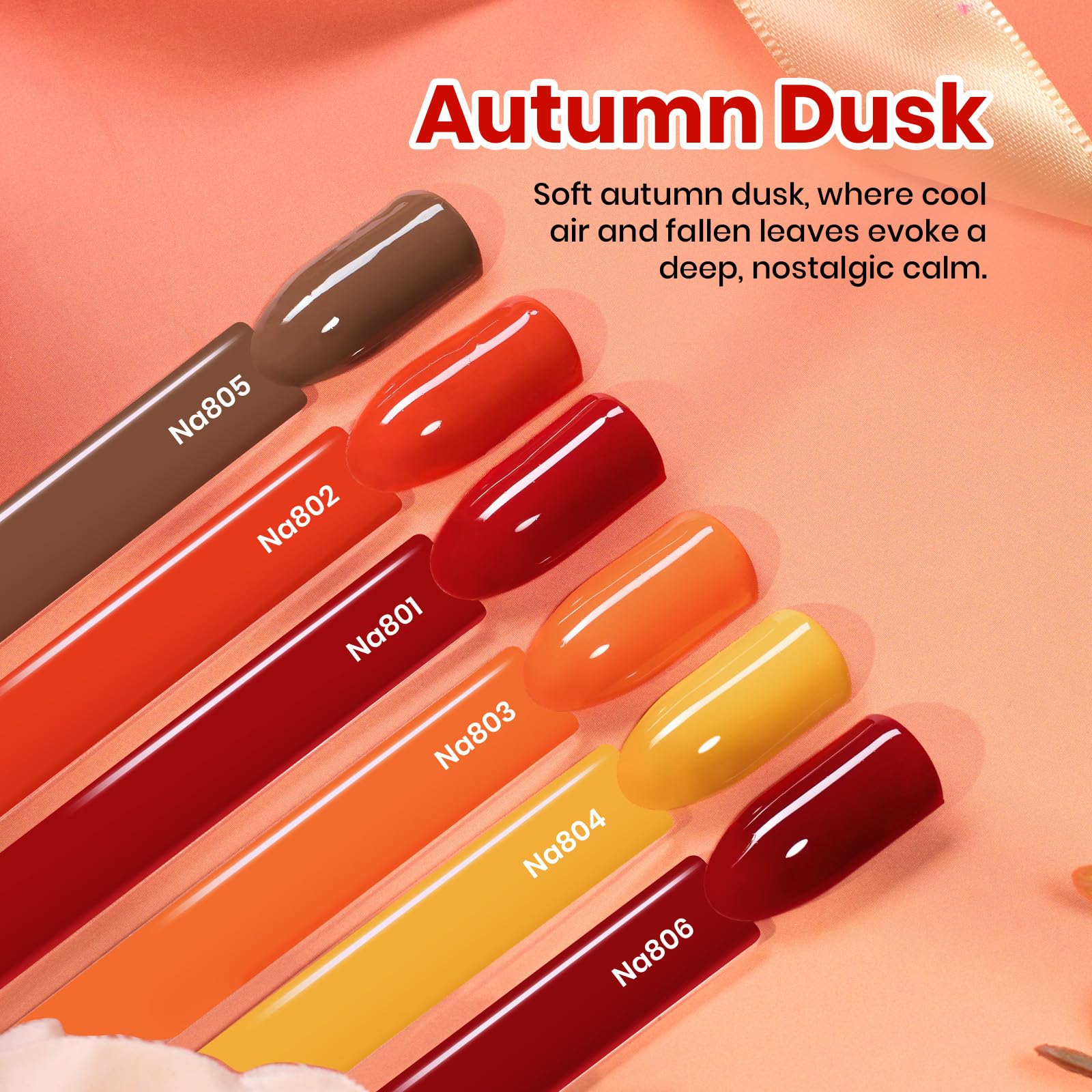 Hema-free Autumn Dusk - 6 Colors Burgundy Orange Brown Dark Red Yellow Fall Gel Nail Polish Set - Image 3