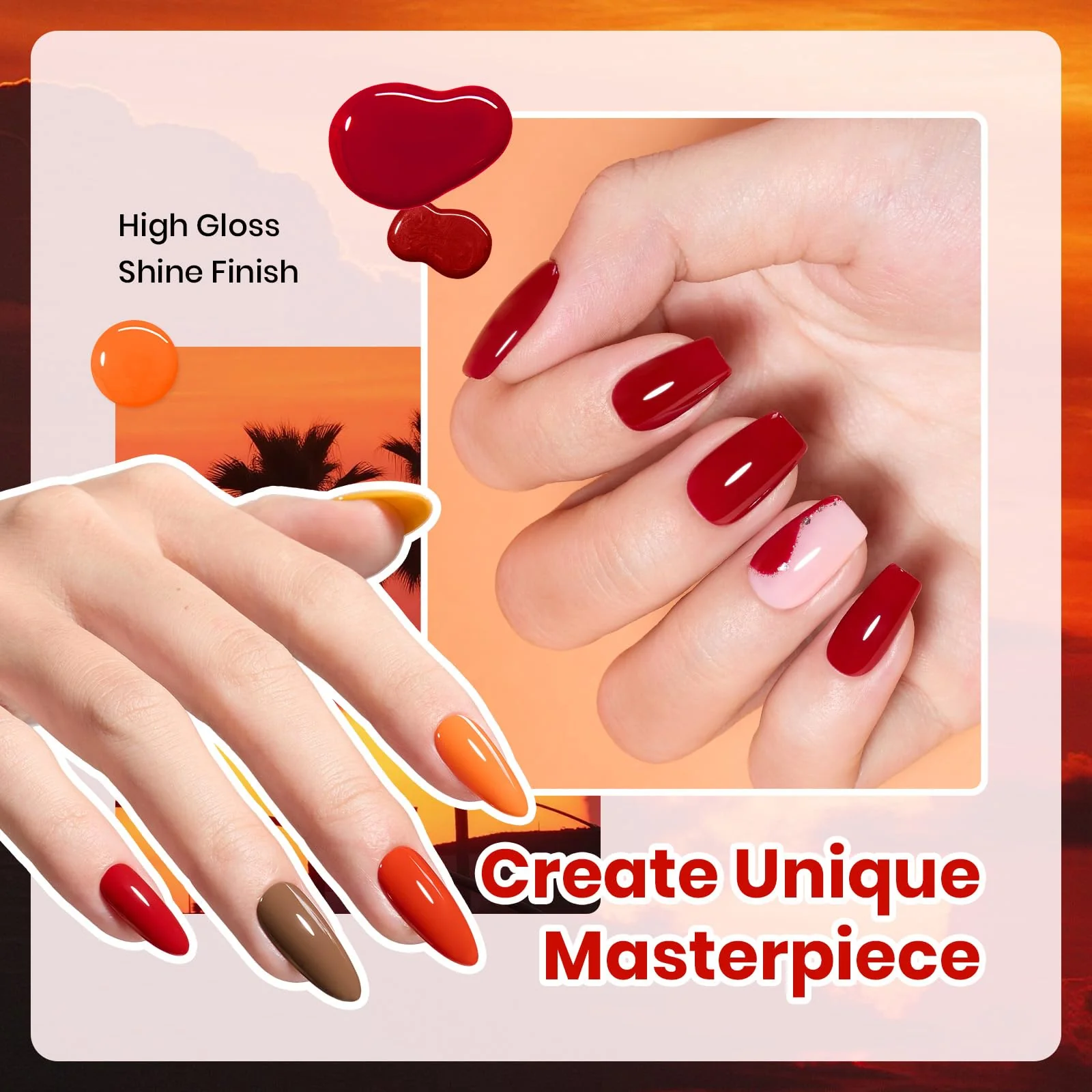 Hema-free Autumn Dusk - 6 Colors Burgundy Orange Brown Dark Red Yellow Fall Gel Nail Polish Set - Image 4