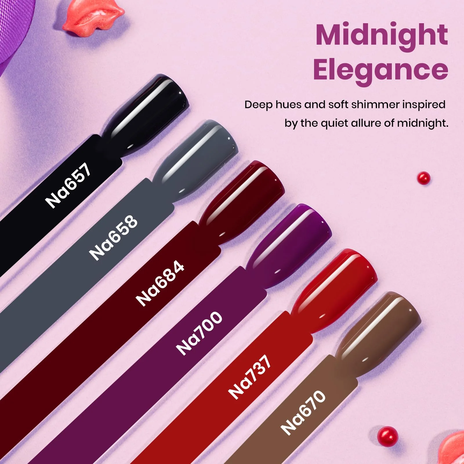 Beetles Midnight Elegance Nails Hema Free Gel Polish Set - Colorful Bottle 6 Color Each 15ml - Image 3