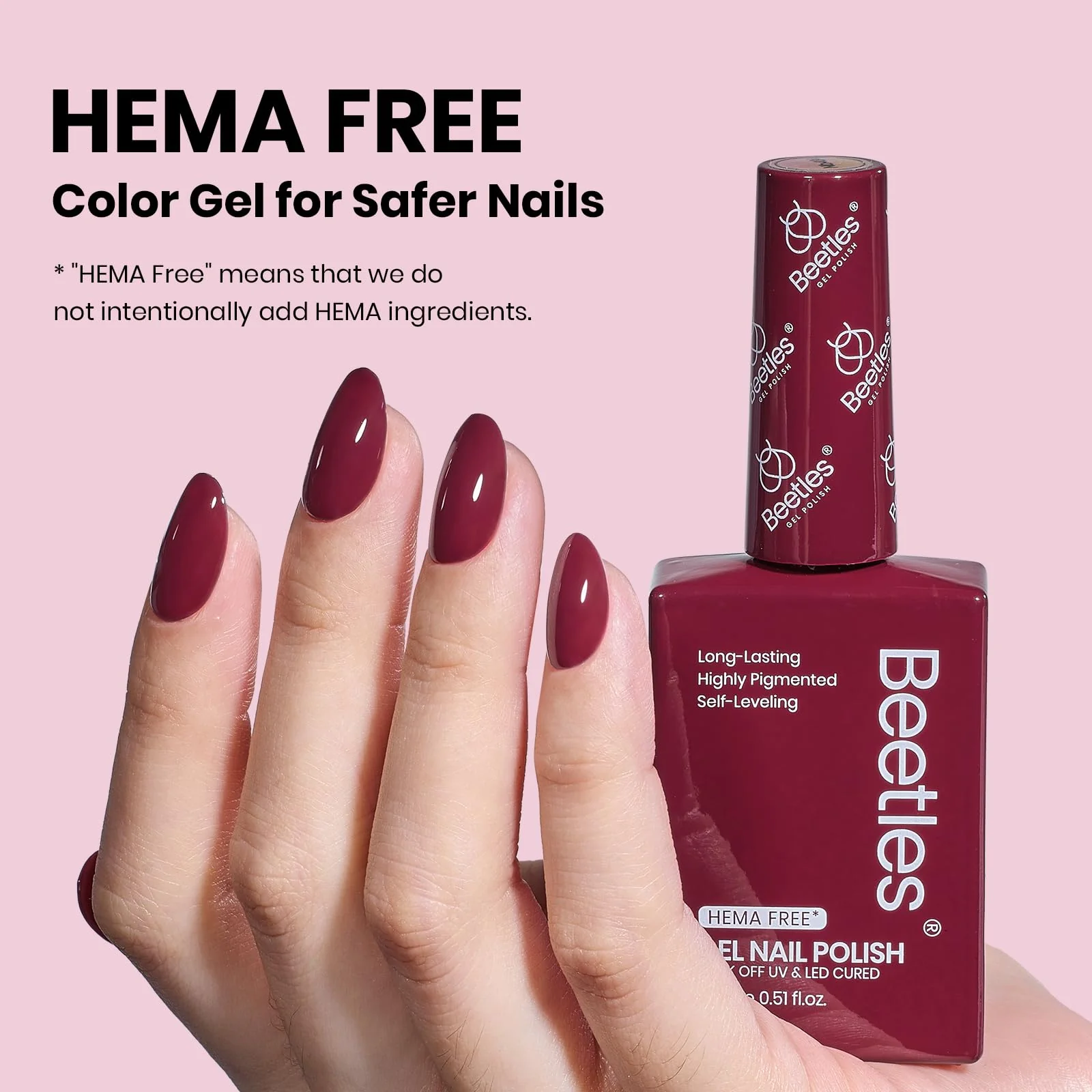 Hema - Free Modern Berry Nails - 15ML Fall Salon-Quality Burgundy Red Gel Nail Polish - Image 2
