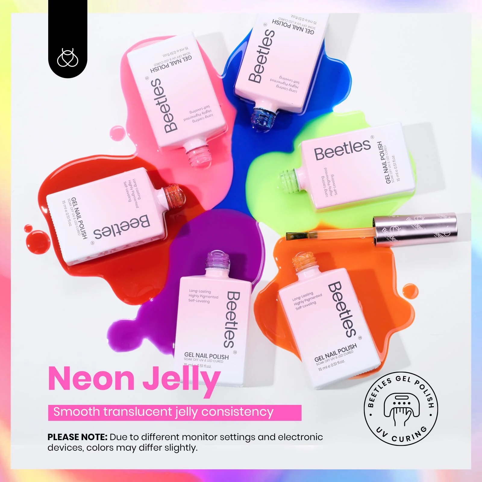 Hema-free Neon Jelly | Colorful Bottle Nails 6 Color Each 15ml Summer Nails Gel Polish - Image 3