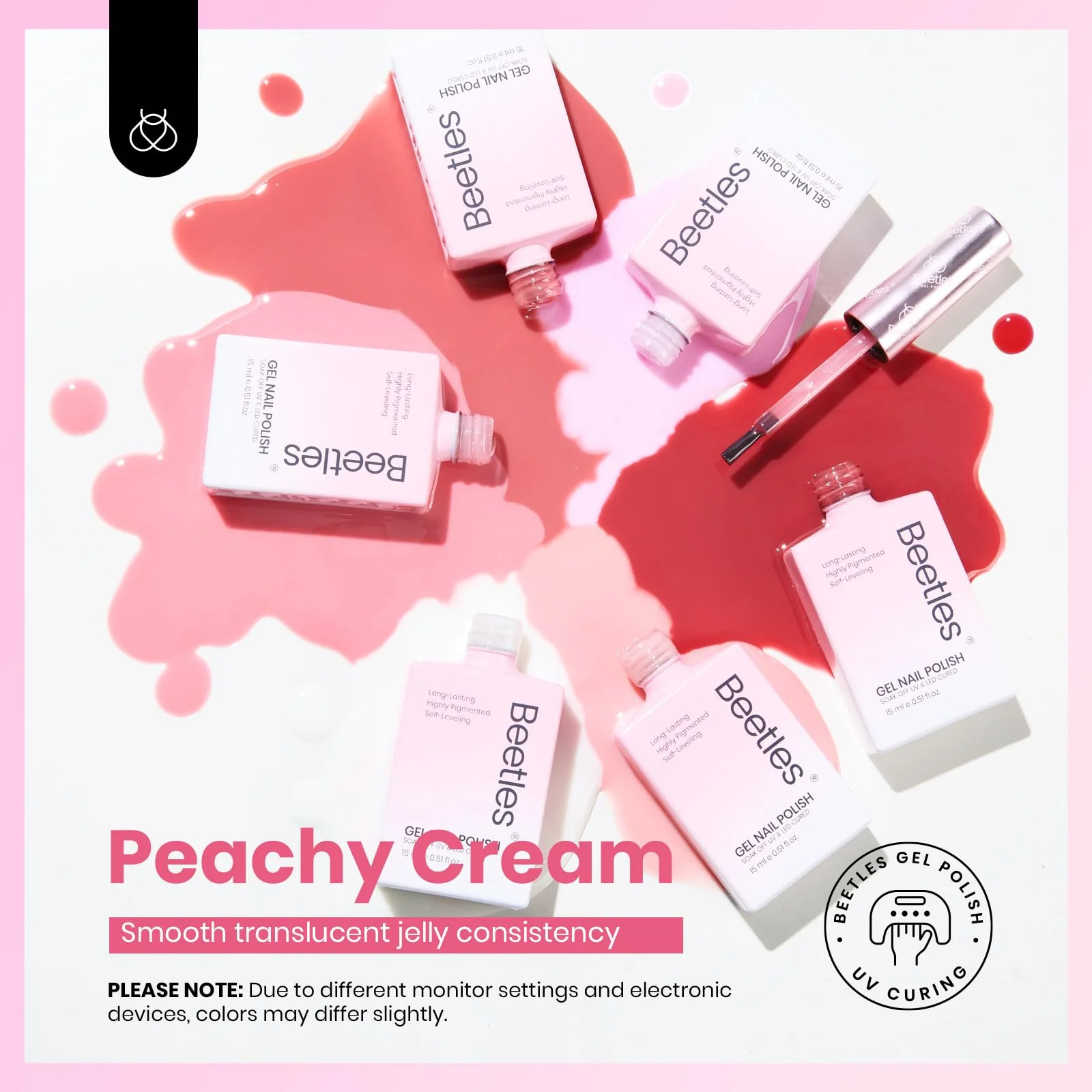 Hema-free Peachy Cream | Colorful Bottle 6 Color Each 15ml Summer Nails  Gel Polish - Image 3