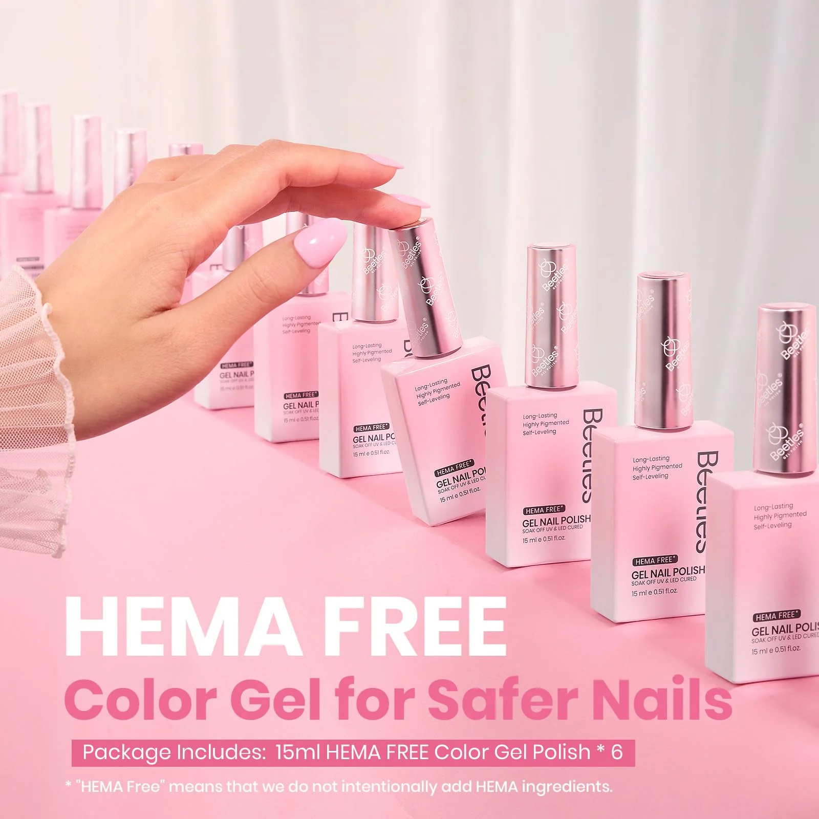 Hema-free Pink Romance | Colorful Bottle 6 Color Each 15ml Summer Nails Gel Polish - Image 4