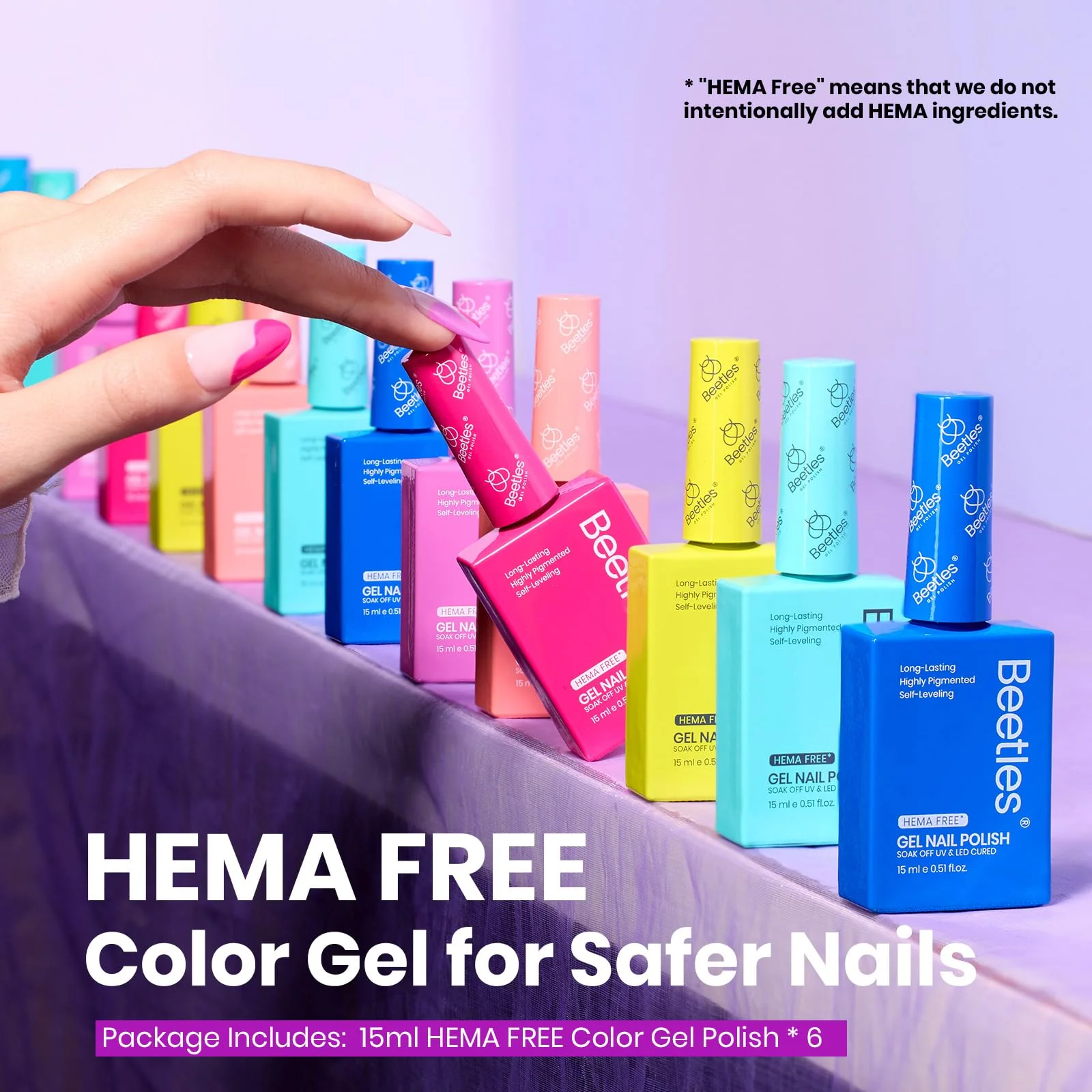 Hema-free Spectrum Dance | Colorful Bottle 6 Color Each 15ml Blue Yellow Pink Gel Polish - Image 3