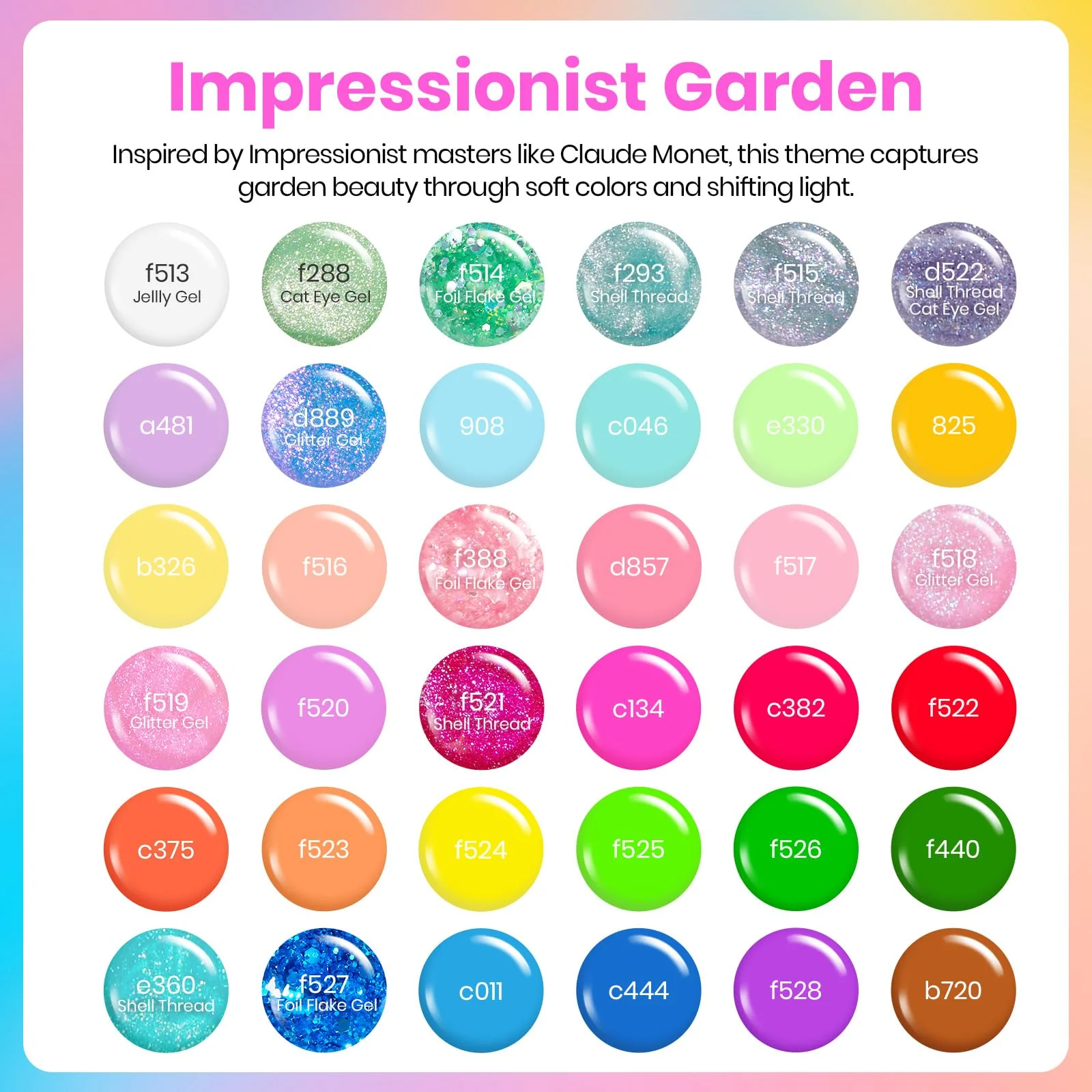 Impressionist Garden - 36 Colors Nails Pastel Gel Polish Set - Image 2