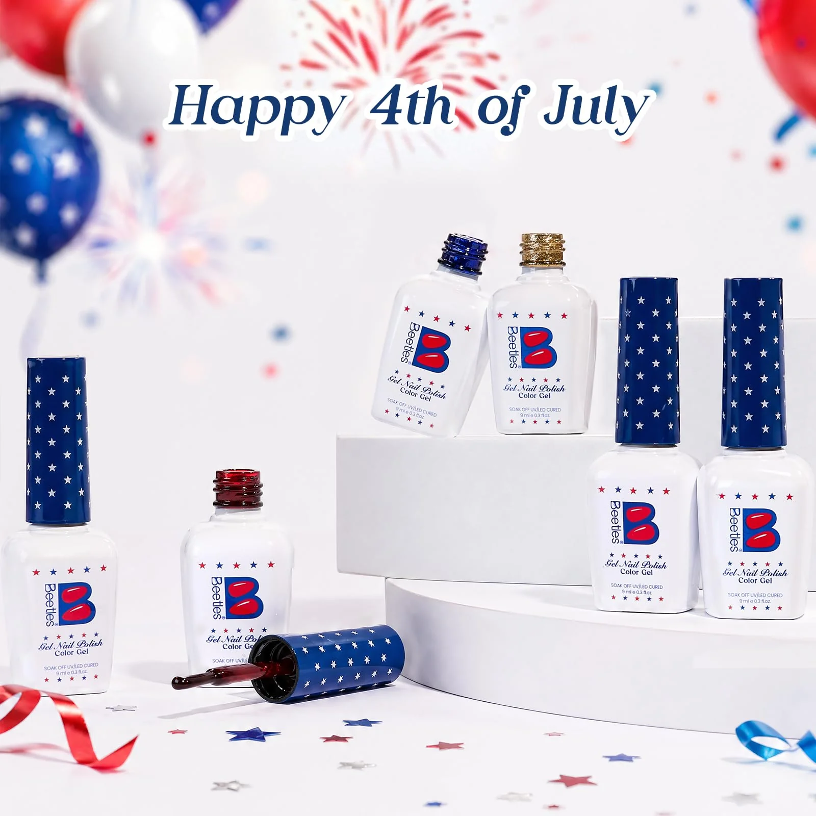 Independence Spark Colors| 6 Colors Cat Eye Gel Polish Set Red White and Glitter Blue - Image 6
