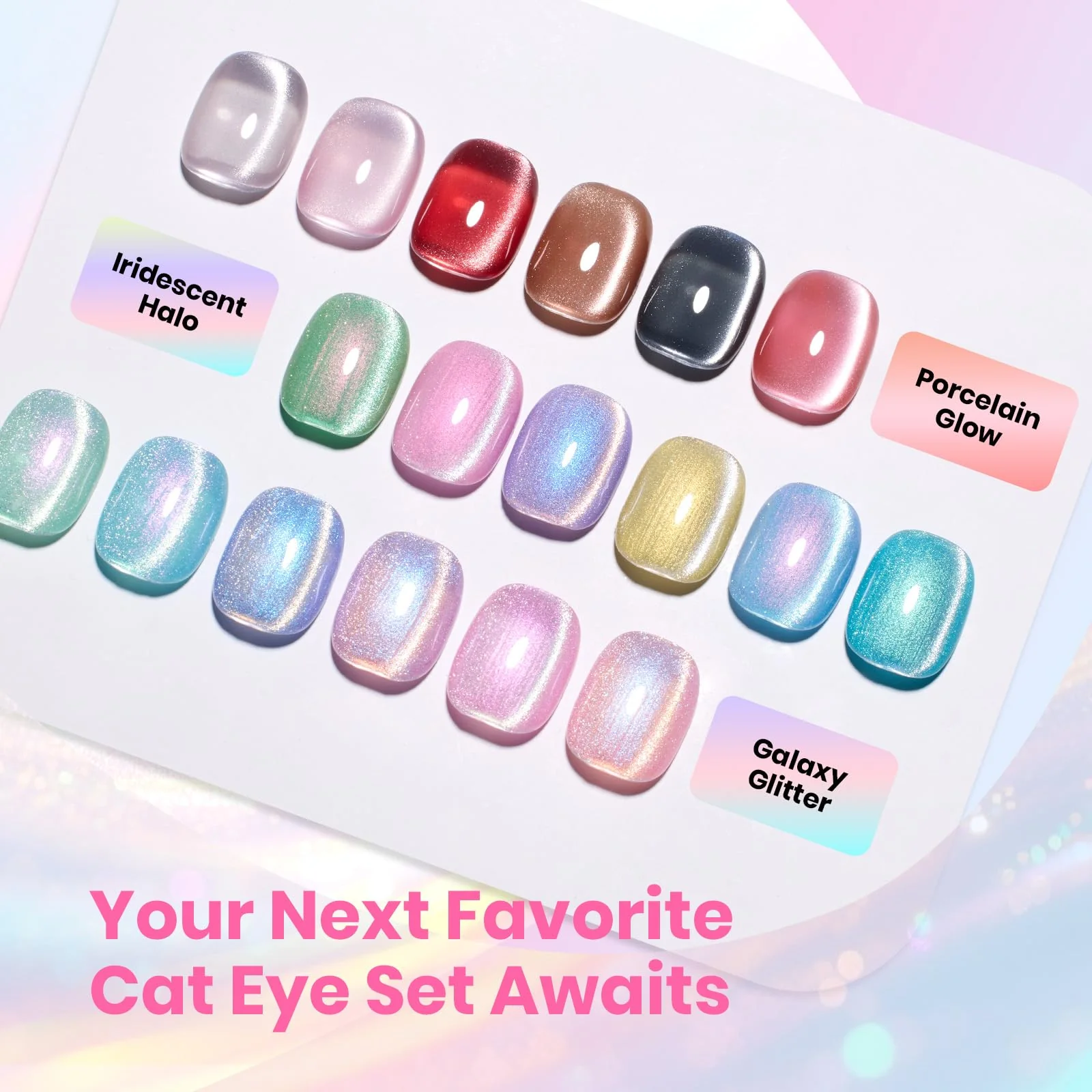 Iridescent Halo Nails  - 6 Colors Summer Rainbow Cat Eye Gel Nail Polish Set - Image 8