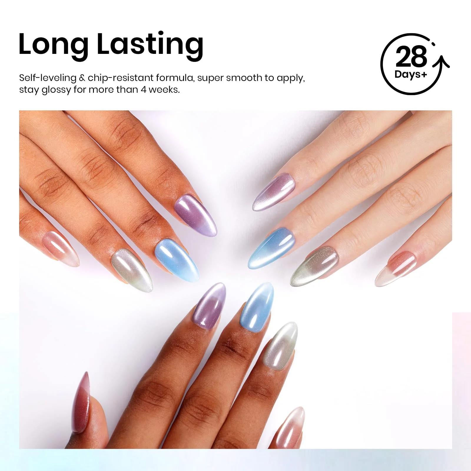 Light Lucite Cat Eye 6 Nails  Colors Gel Polish Summer Nails Set - Image 4