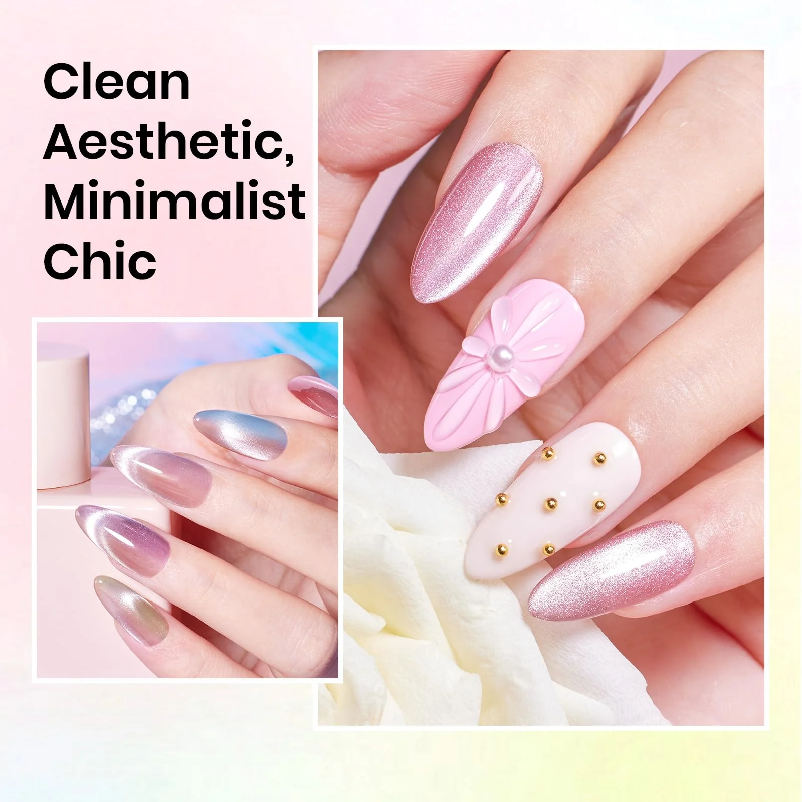 Light Lucite Cat Eye 6 Nails  Colors Gel Polish Summer Nails Set - Image 6